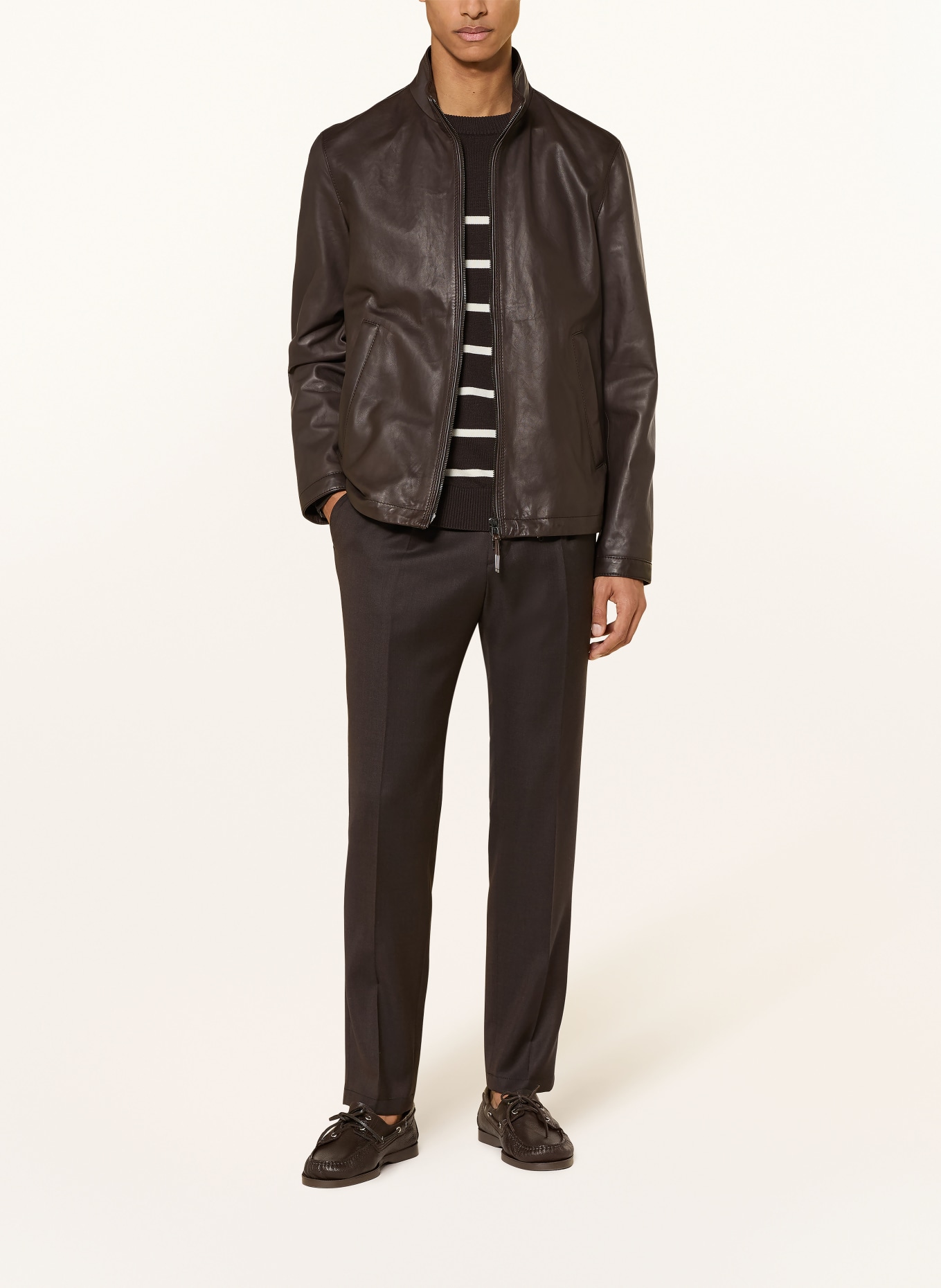 windsor. veste en cuir: MARRON FONCÉ