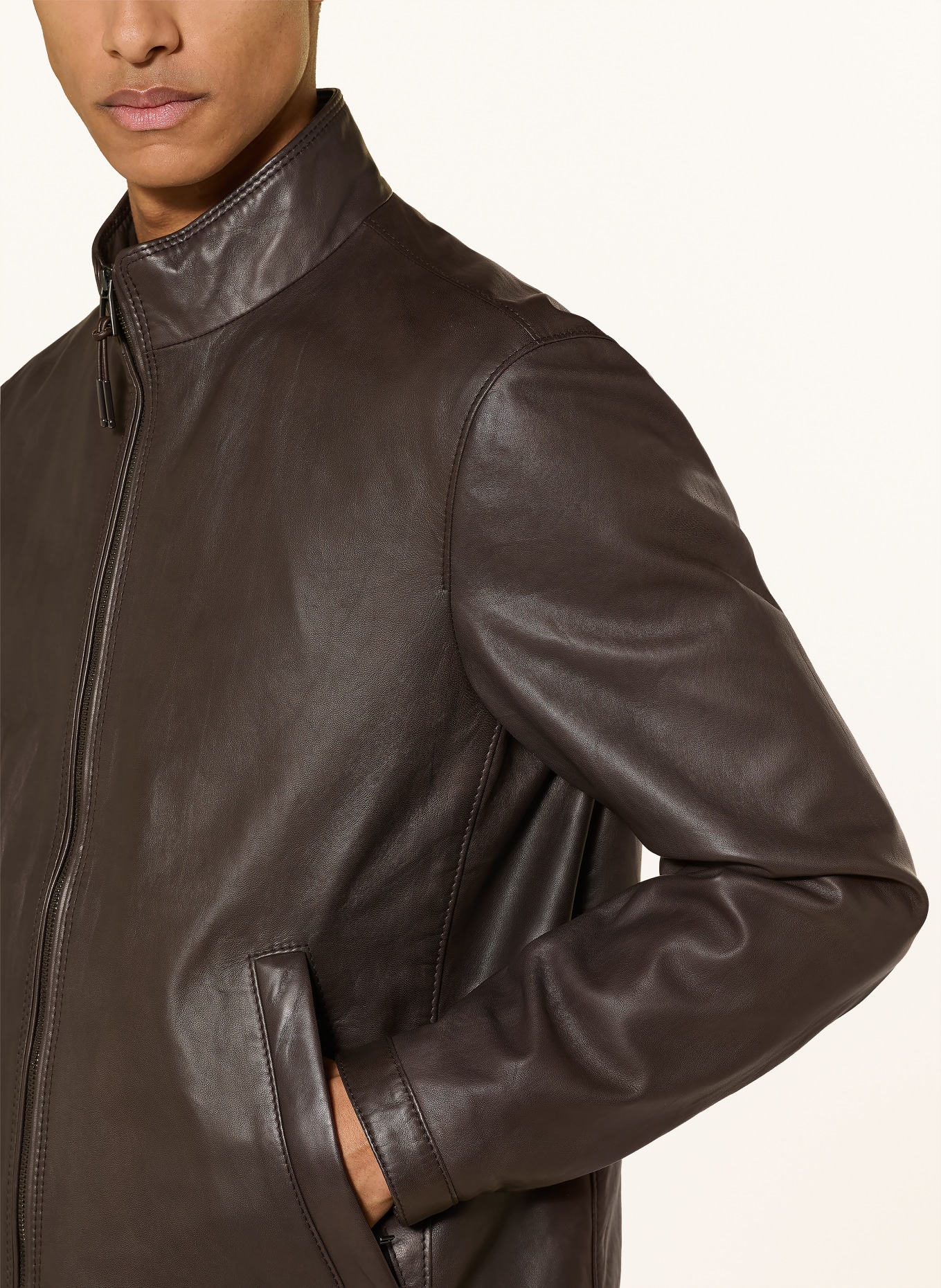 windsor. veste en cuir: MARRON FONCÉ