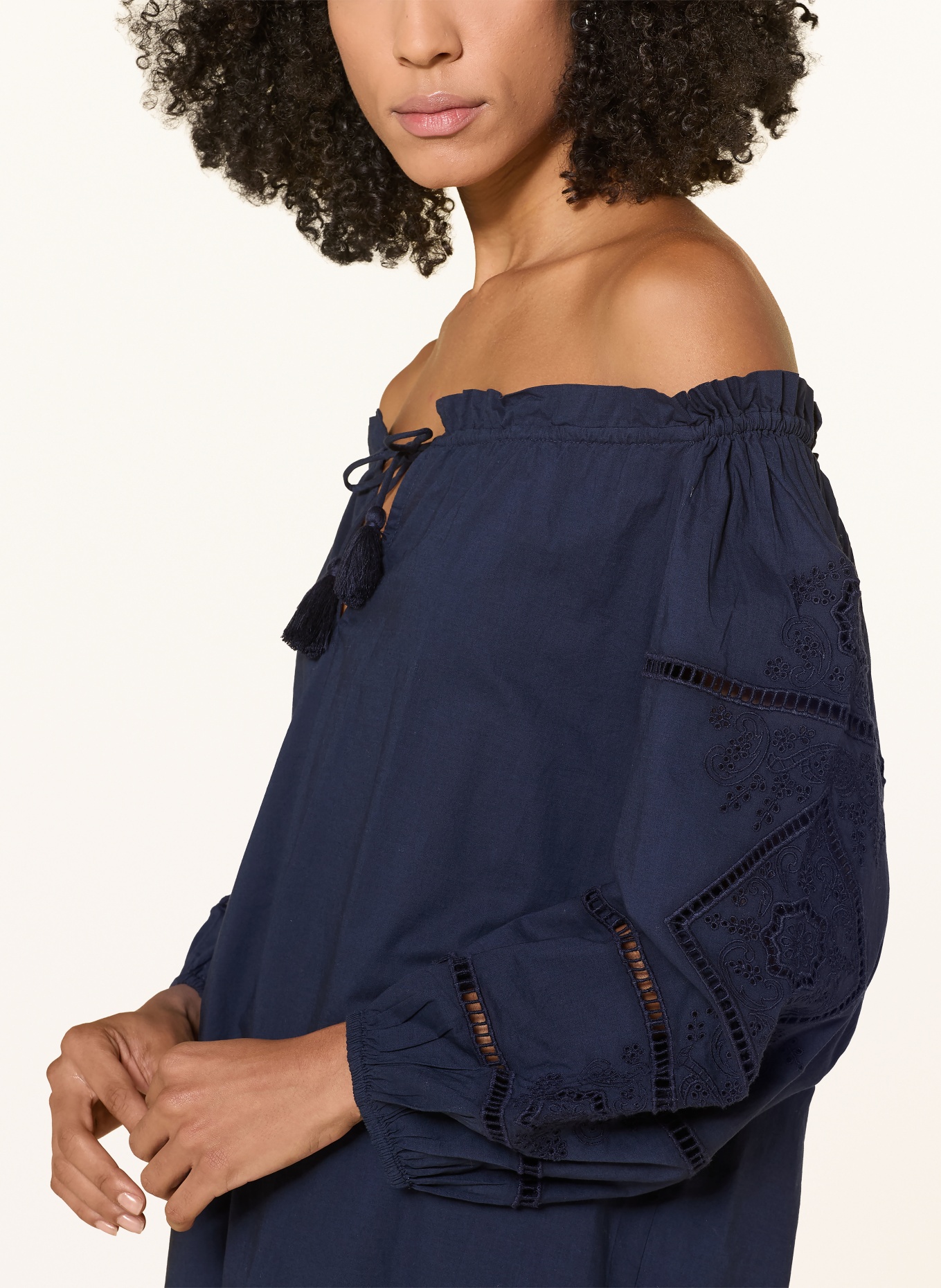 LAUREN RALPH LAUREN Strandjurk met opengewerkte kant en 3/4-mouwen: DONKERBLAUW