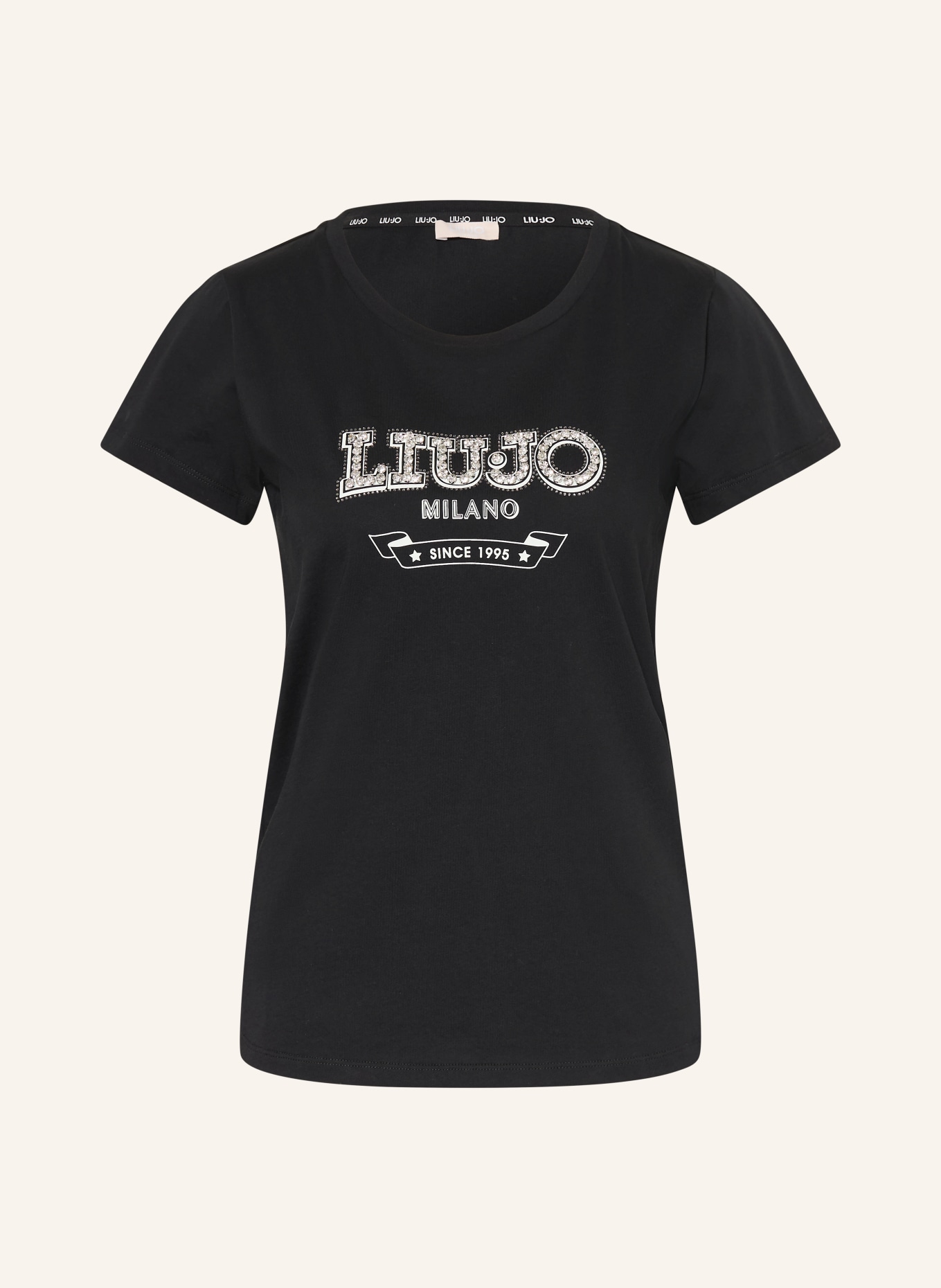 LIU JO T-shirt met strass-steentjes: ZWART / ZILVER / ECRU