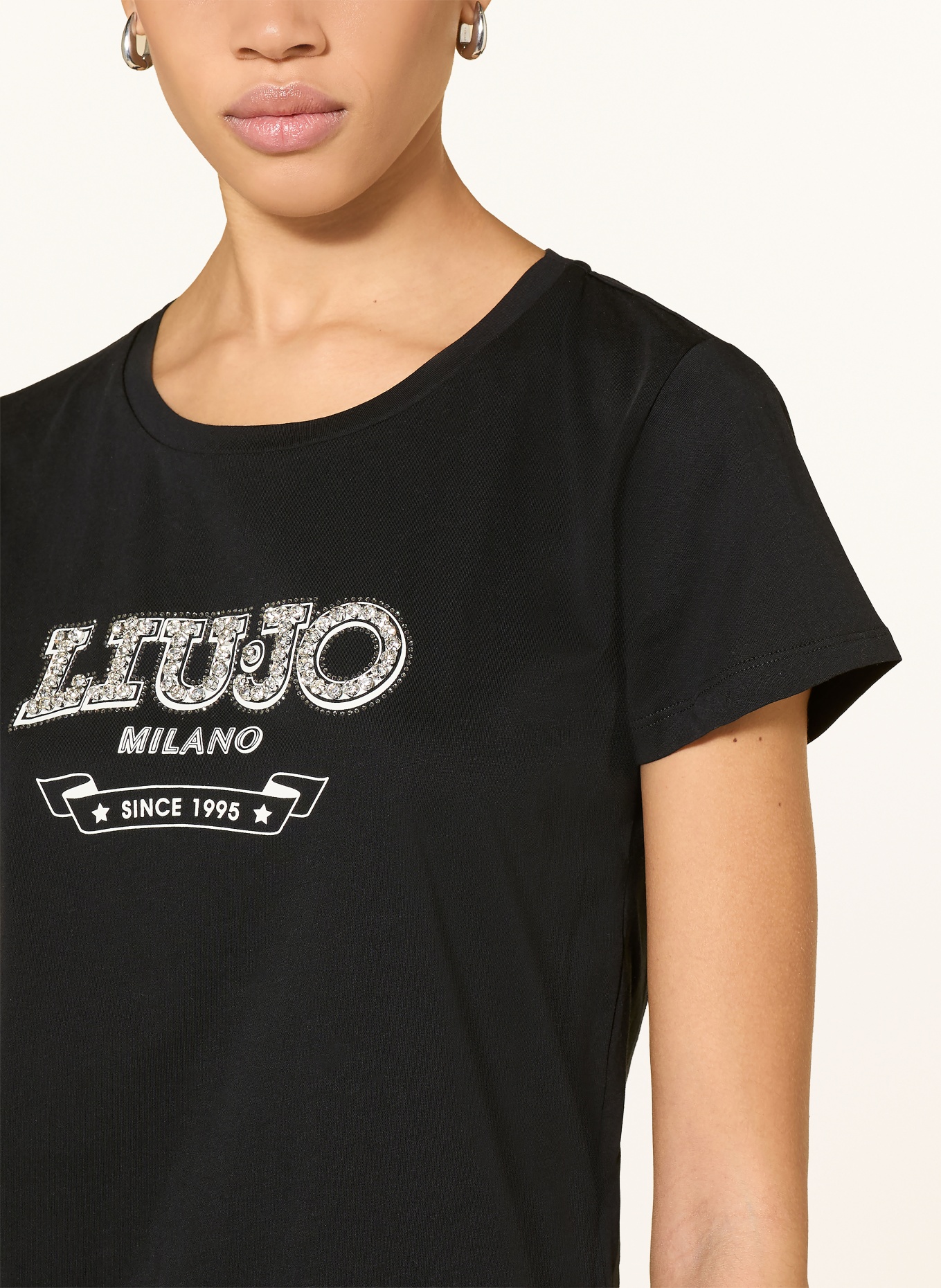 LIU JO T-shirt met strass-steentjes: ZWART / ZILVER / ECRU