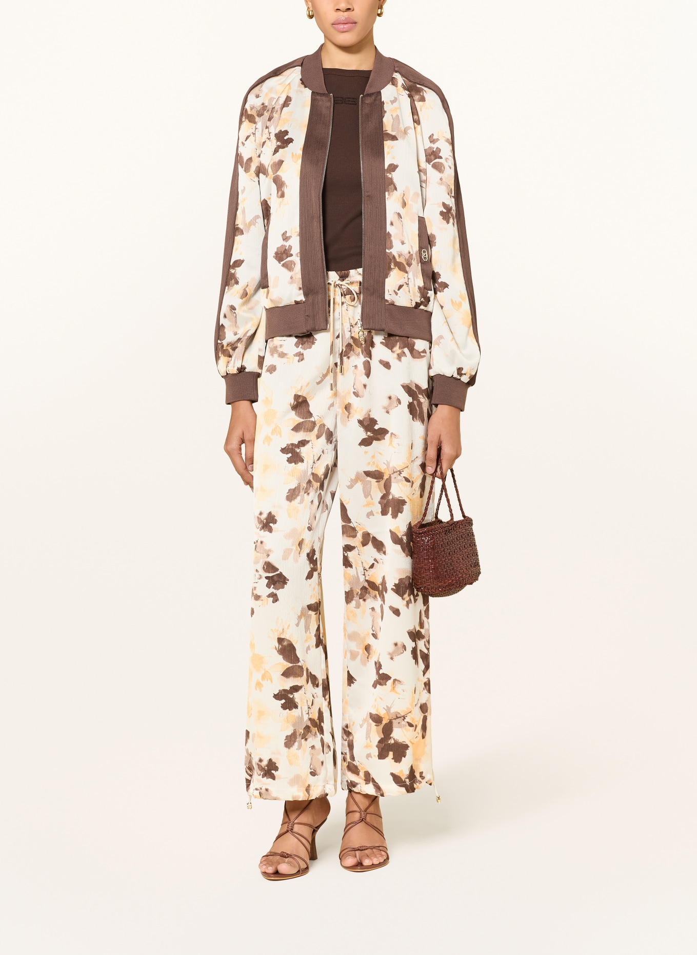 LIU JO Broek: CRÈME / MARRON FONCÉ / ORANJE