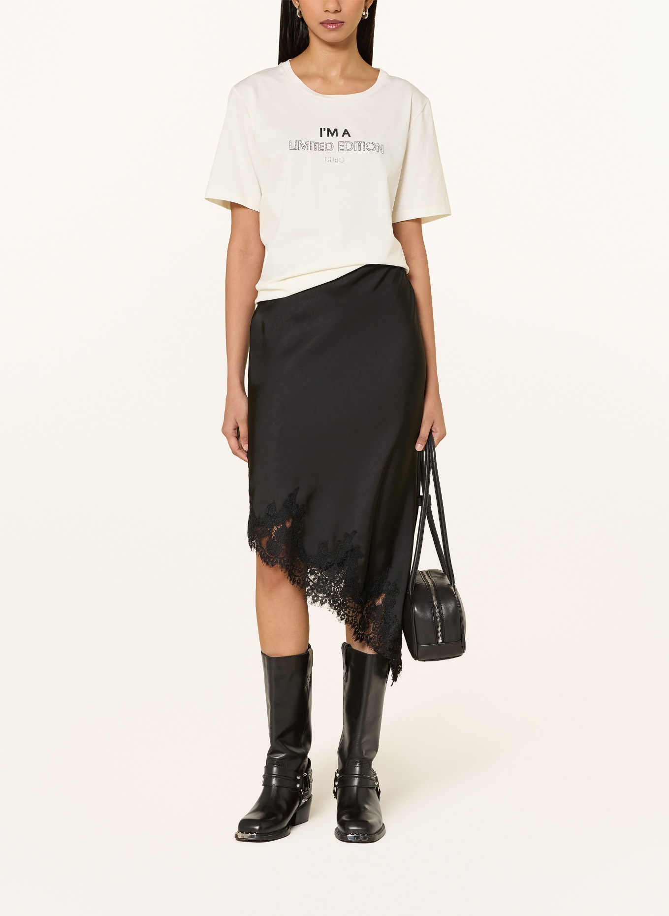 LIU JO T-Shirt mit Schmucksteinen: WEISS / SCHWARZ