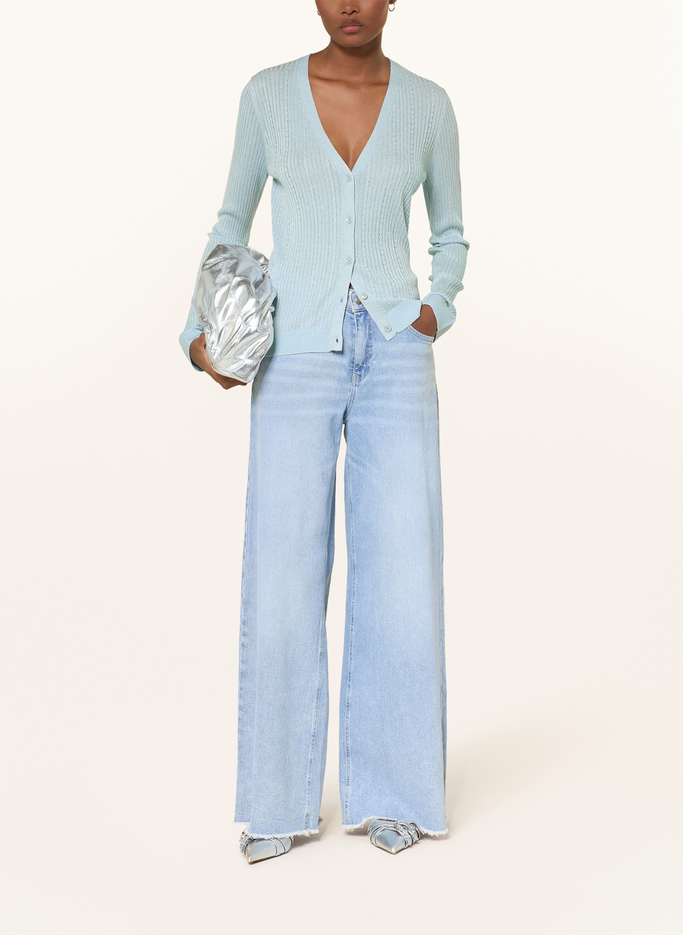 LIU JO Strickjacke mit Glitzergarn: HELLBLAU