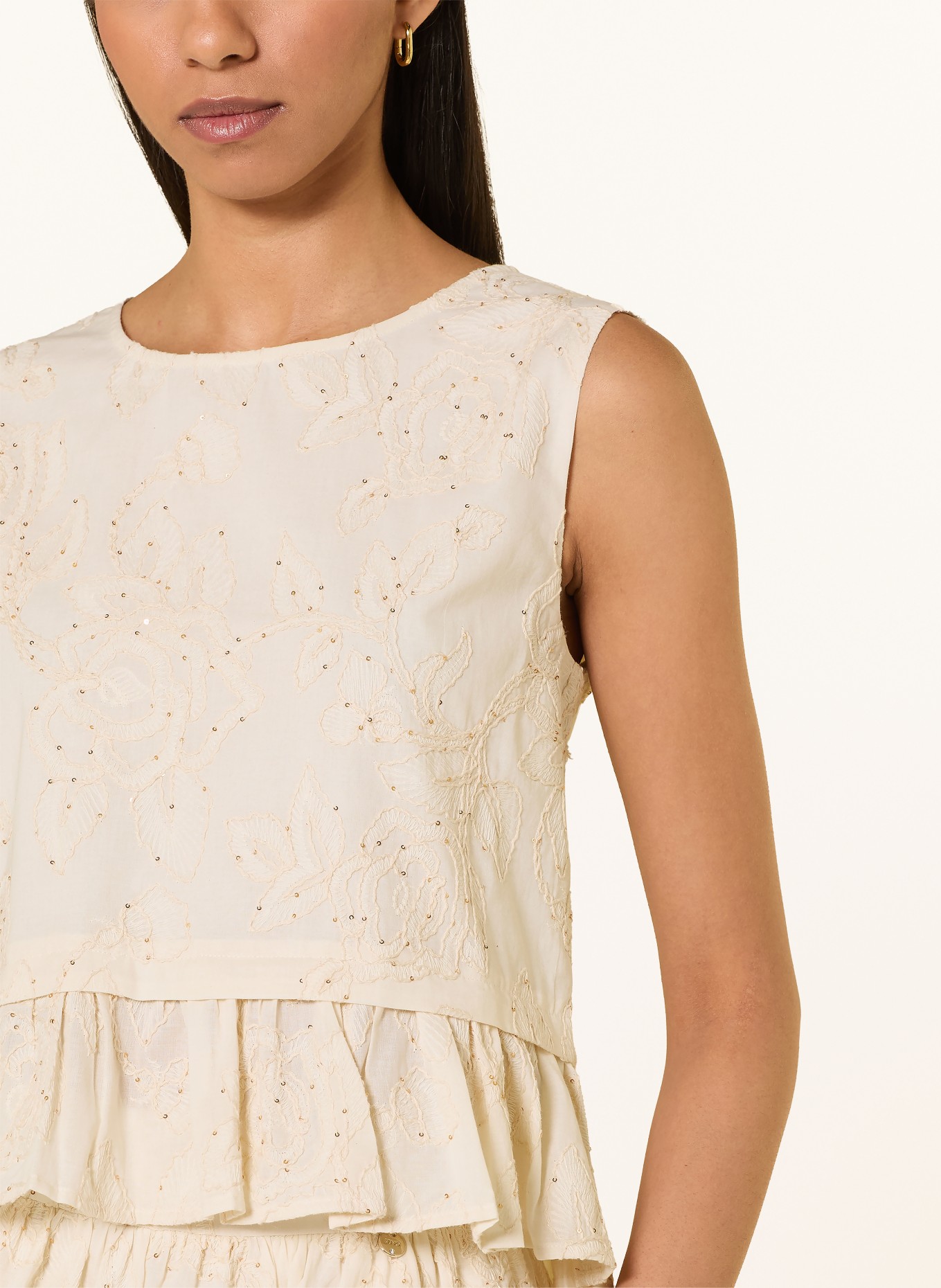 LIU JO Top met pailletten: CRÈME / GOUD