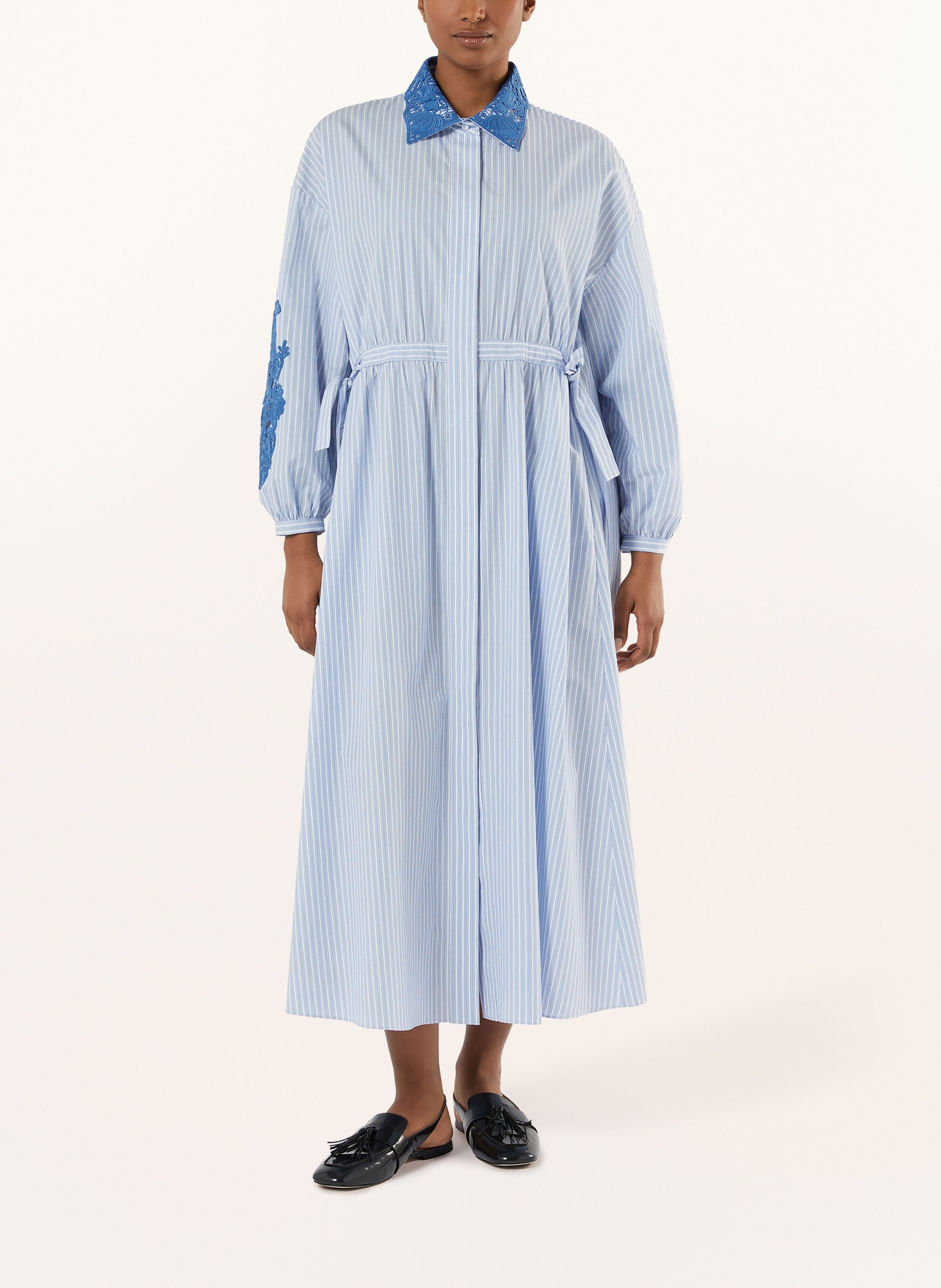 MARINA RINALDI CEPPO shirt dress with lace and gemstones: BLUE / WHITE