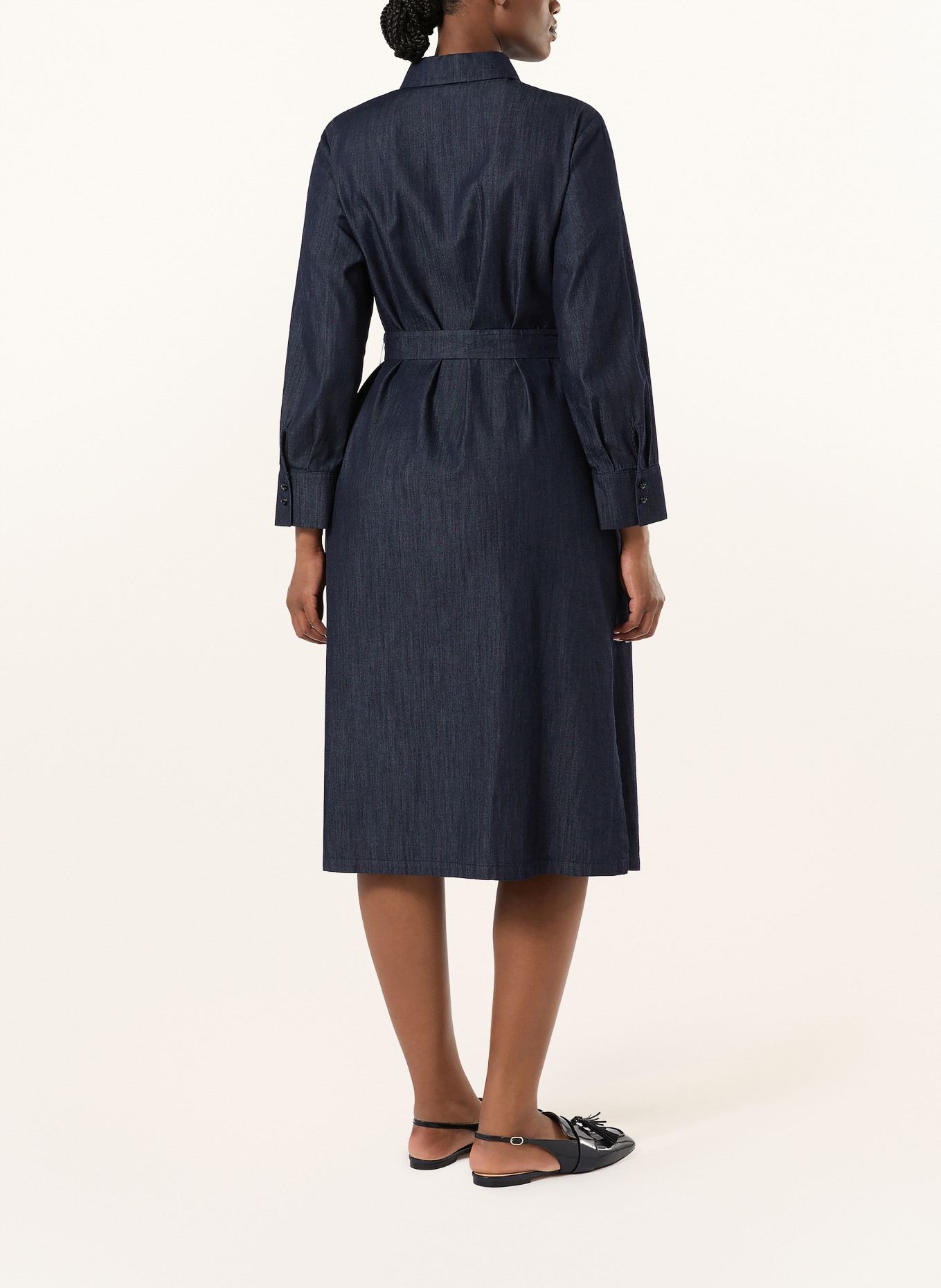 MARINA RINALDI RIGA shirt dress in denim look with decorative pearls: DARK BLUE