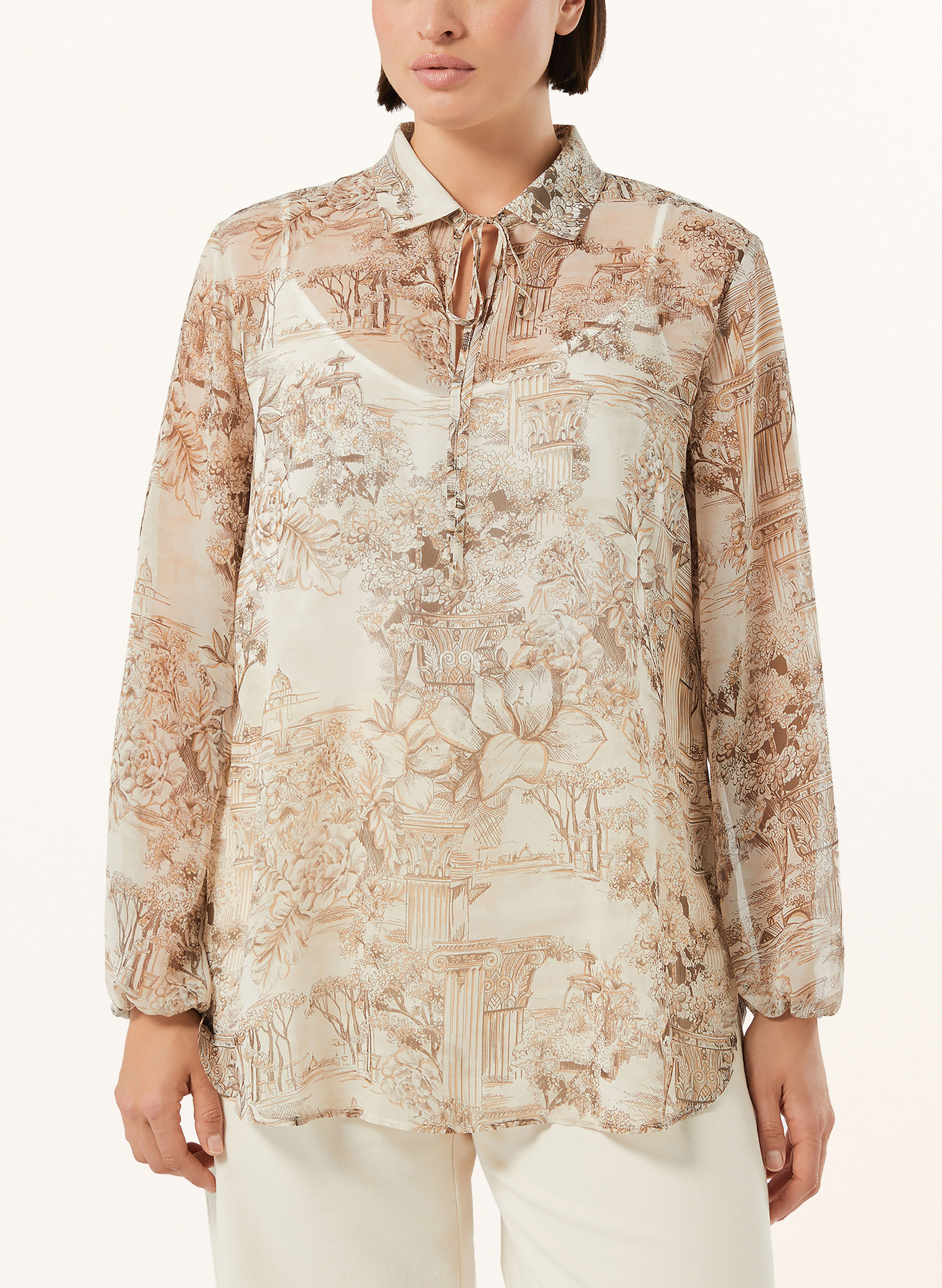 MARINA RINALDI Blouse shirt with gemstone trim: LIGHT BROWN / BEIGE / GRAY