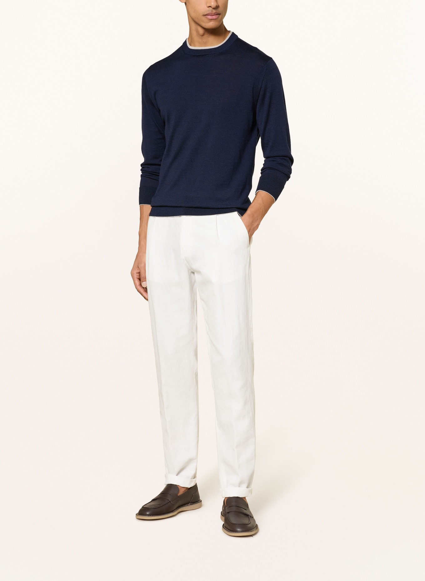 eleventy Pullover mit Seide: DUNKELBLAU / CREME