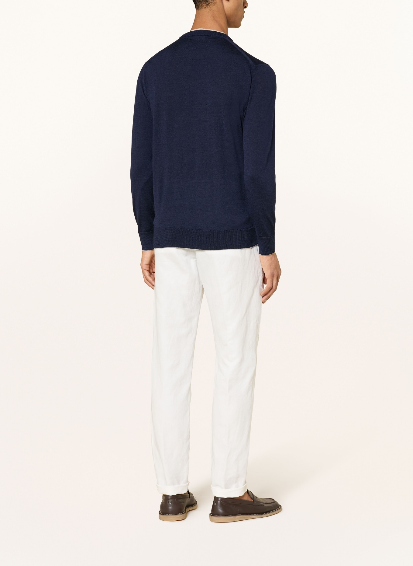 eleventy Pullover mit Seide: DUNKELBLAU / CREME