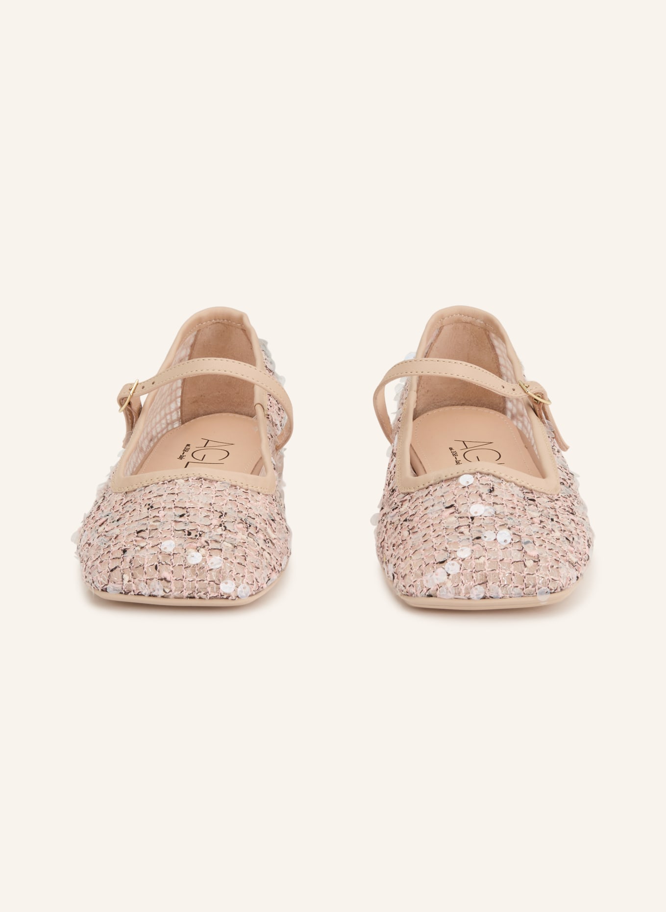AGL Mary-Jane-Ballerinas CERAMIC MARY JANE mit Pailletten: BEIGE / GOLD / HELLROSA
