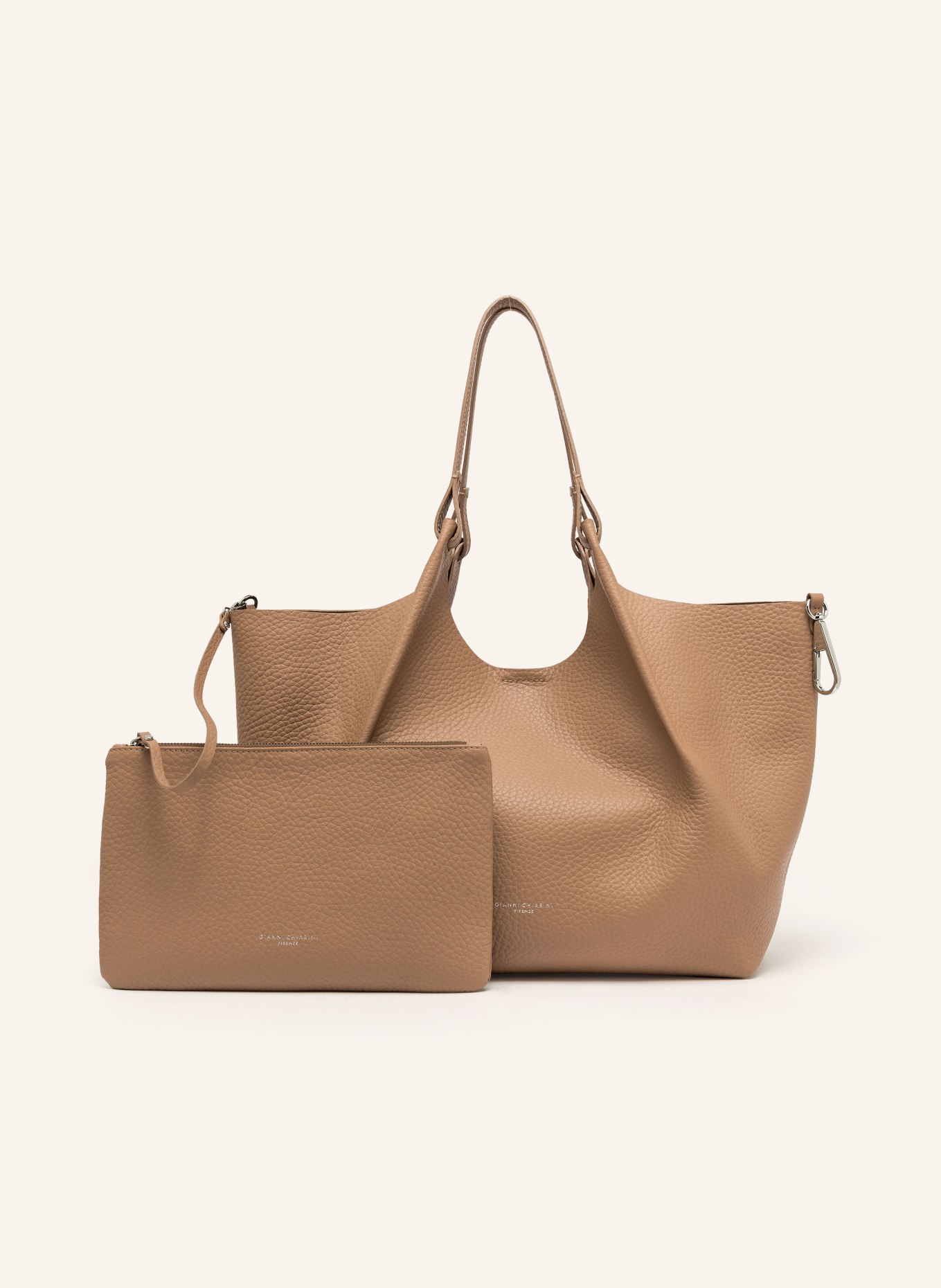 GIANNI CHIARINI DUA XL shopper with pouch: CAMEL
