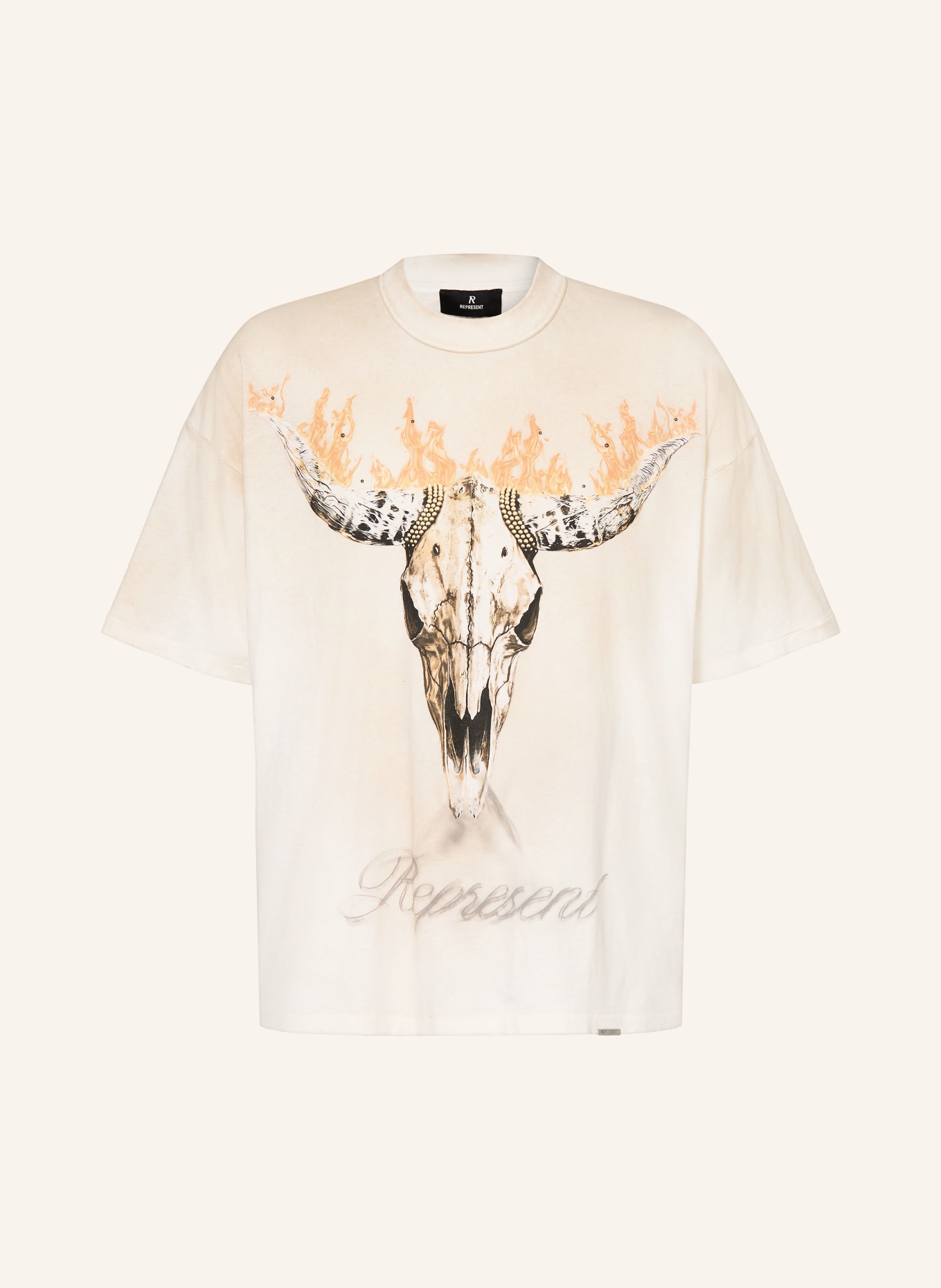 REPRESENT T-Shirt mit Nieten: BEIGE / ORANGE / SCHWARZ