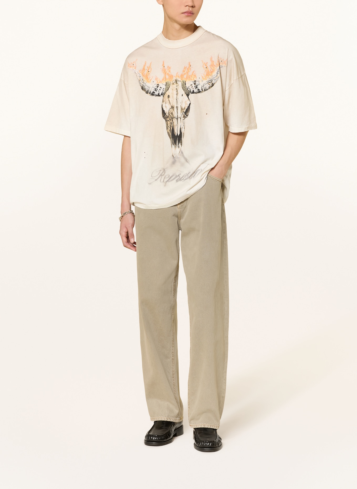 REPRESENT T-Shirt mit Nieten: BEIGE / ORANGE / SCHWARZ