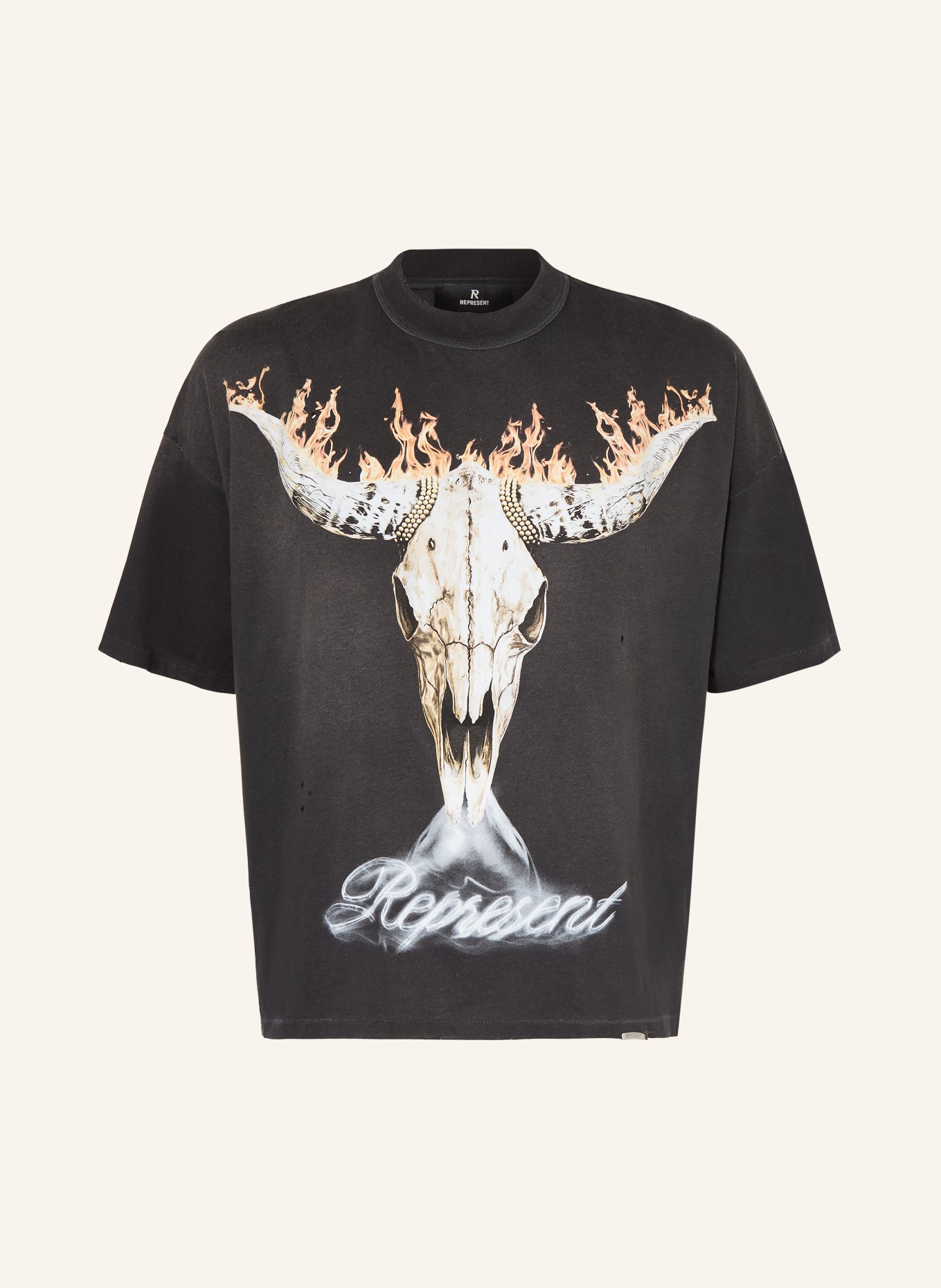 REPRESENT T-Shirt mit Nieten: SCHWARZ / DUNKELORANGE / WEISS