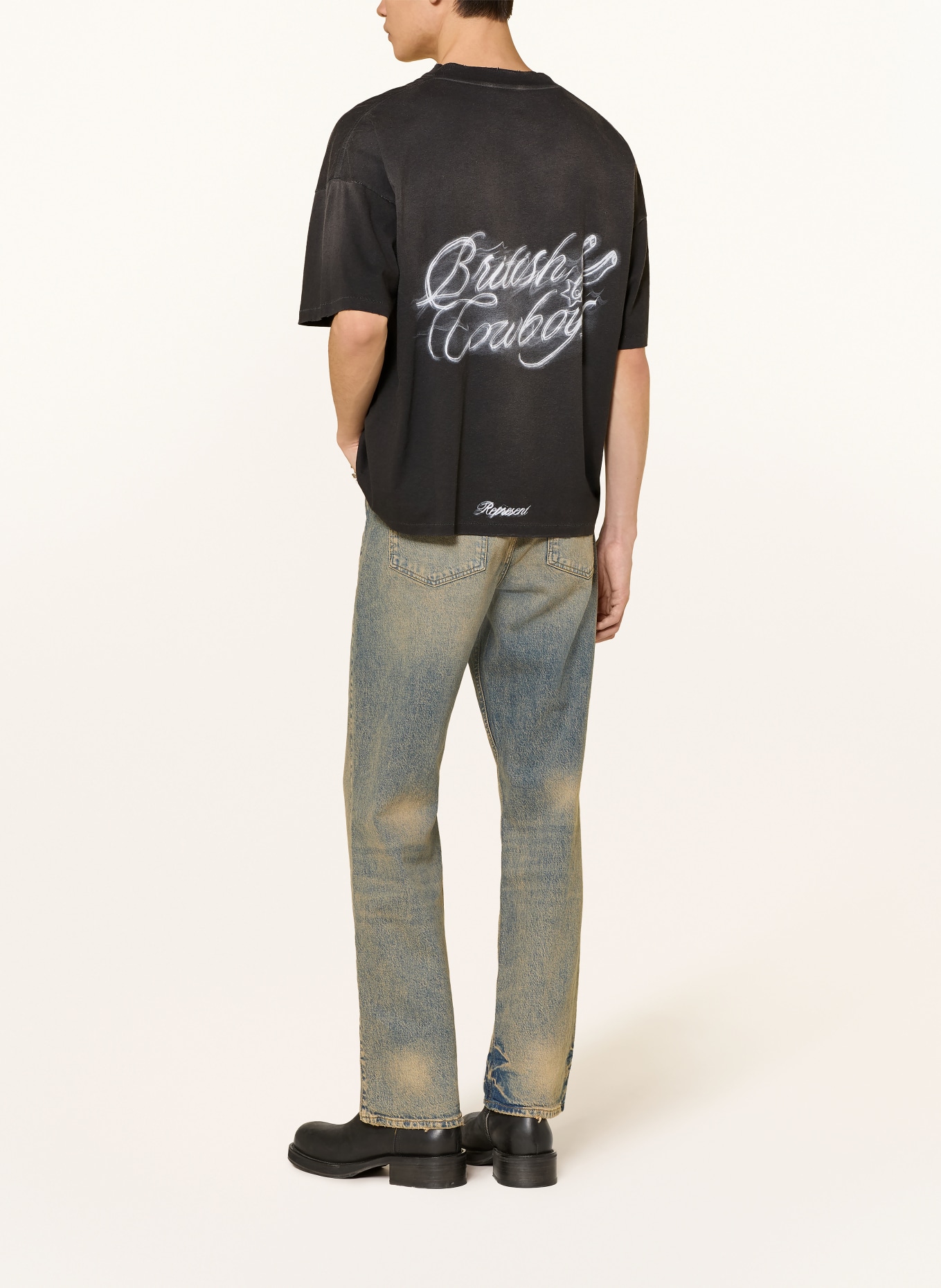 REPRESENT T-Shirt mit Nieten: SCHWARZ / DUNKELORANGE / WEISS