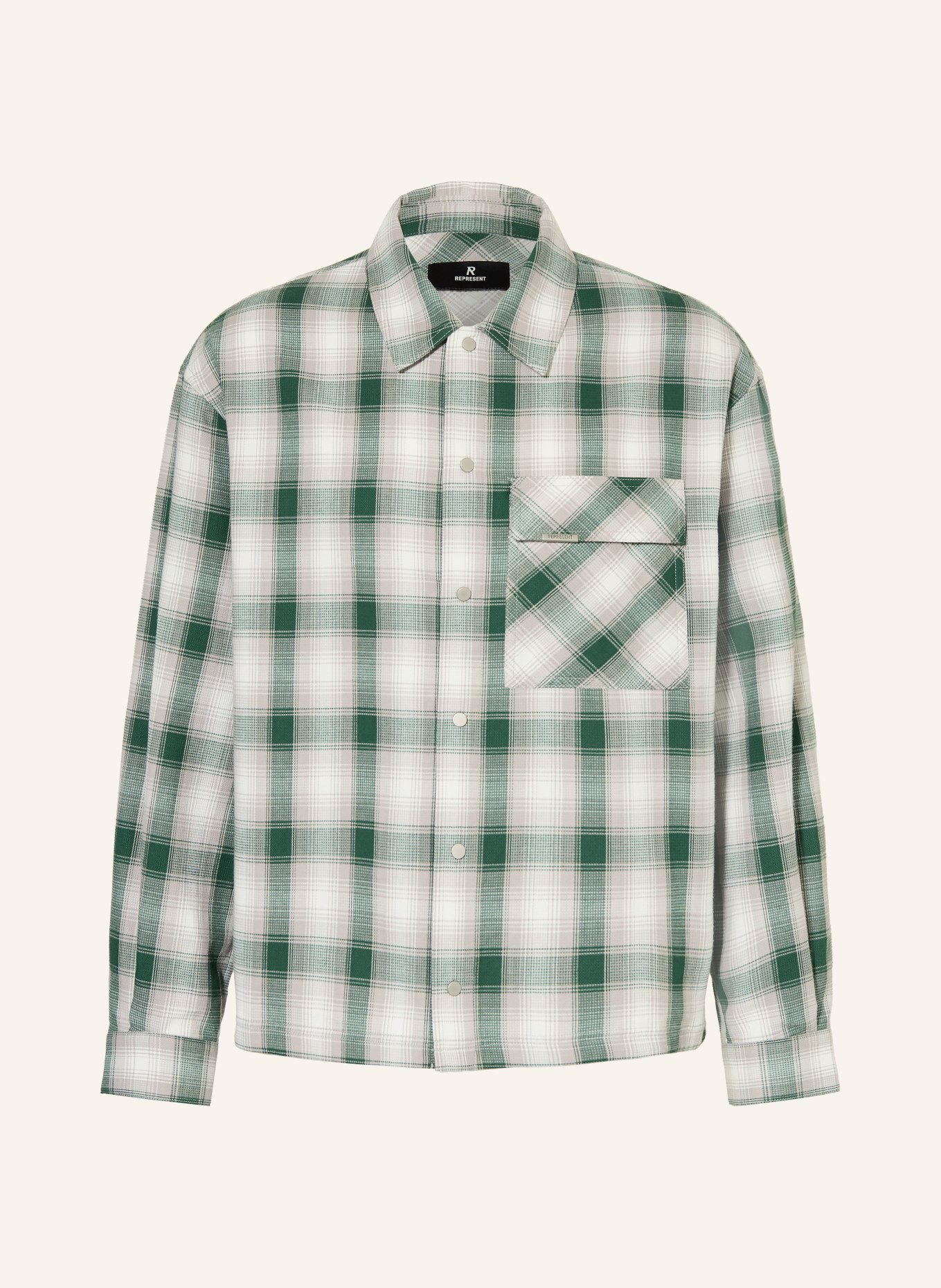 REPRESENT Flanellhemd Comfort Fit: DUNKELGRÜN / GRAU / WEISS