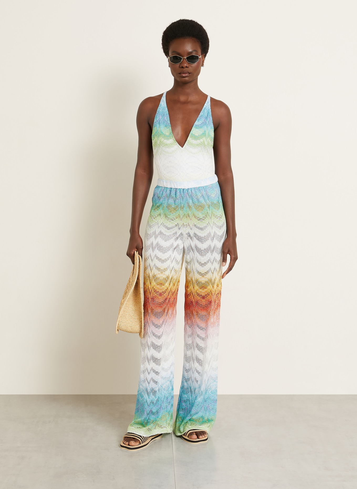 MISSONI Gebreide broek met glinsterend garen: TURQUOISE / ROOD / WIT