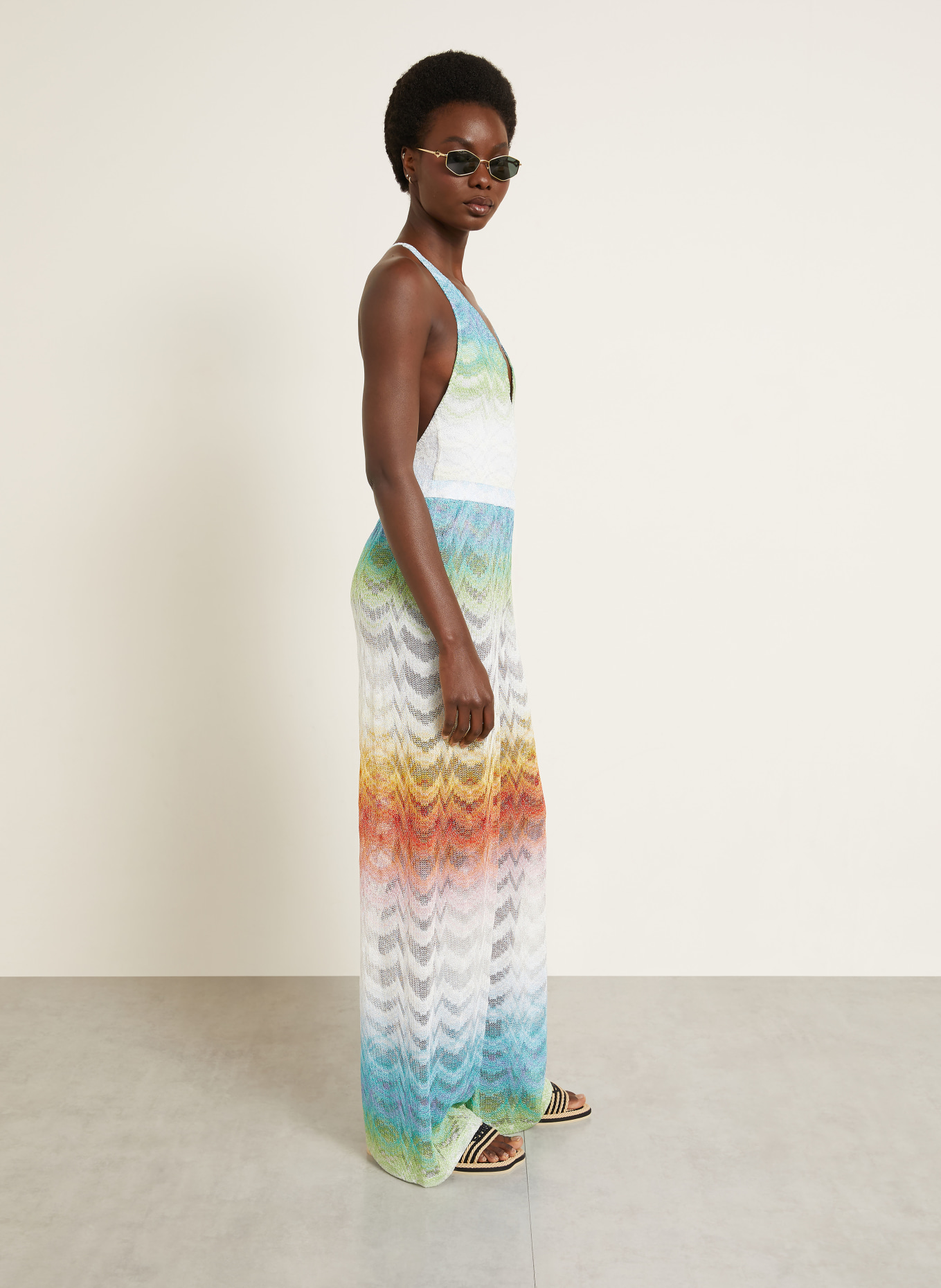 MISSONI Gebreide broek met glinsterend garen: TURQUOISE / ROOD / WIT