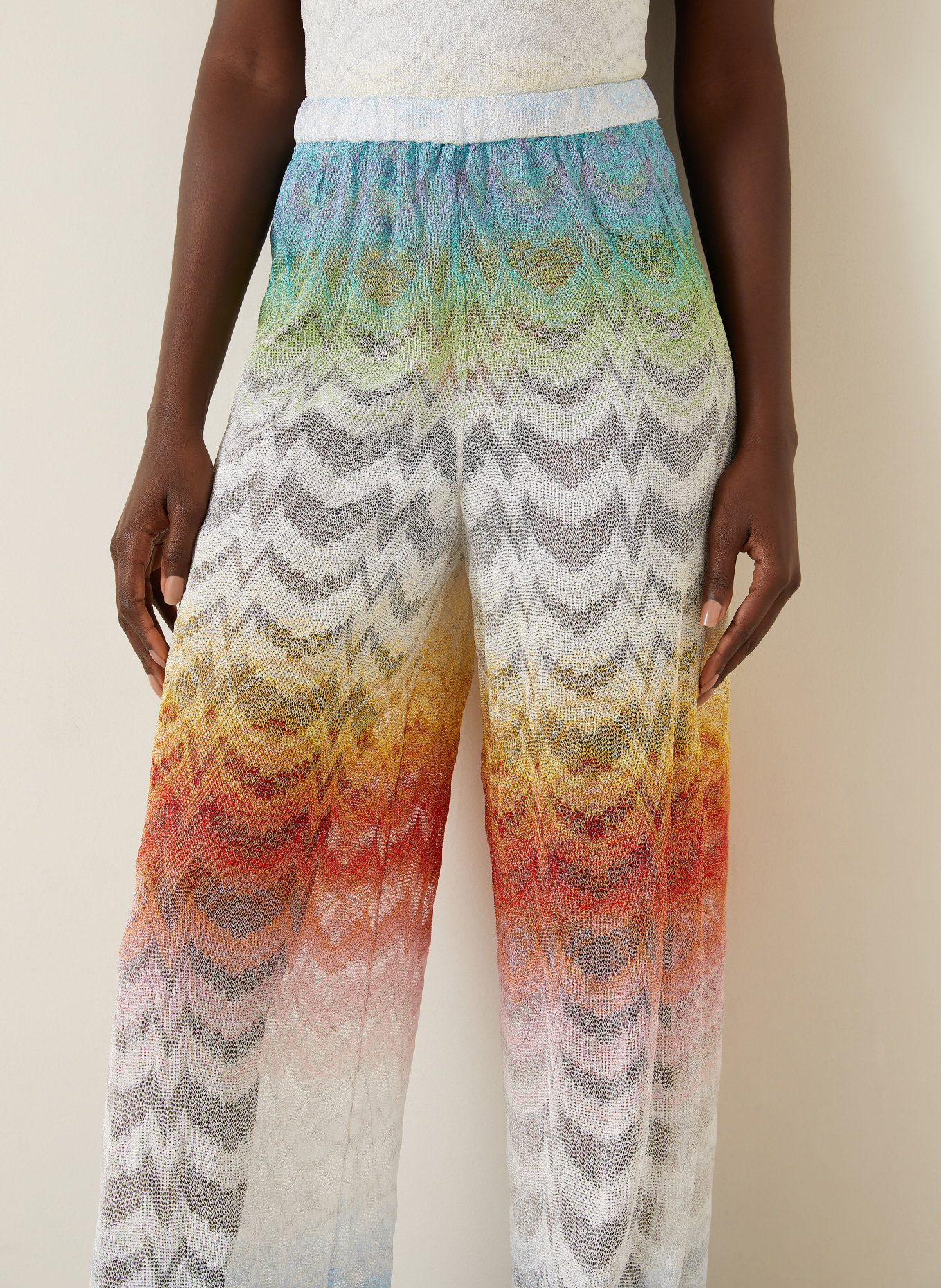 MISSONI Gebreide broek met glinsterend garen: TURQUOISE / ROOD / WIT