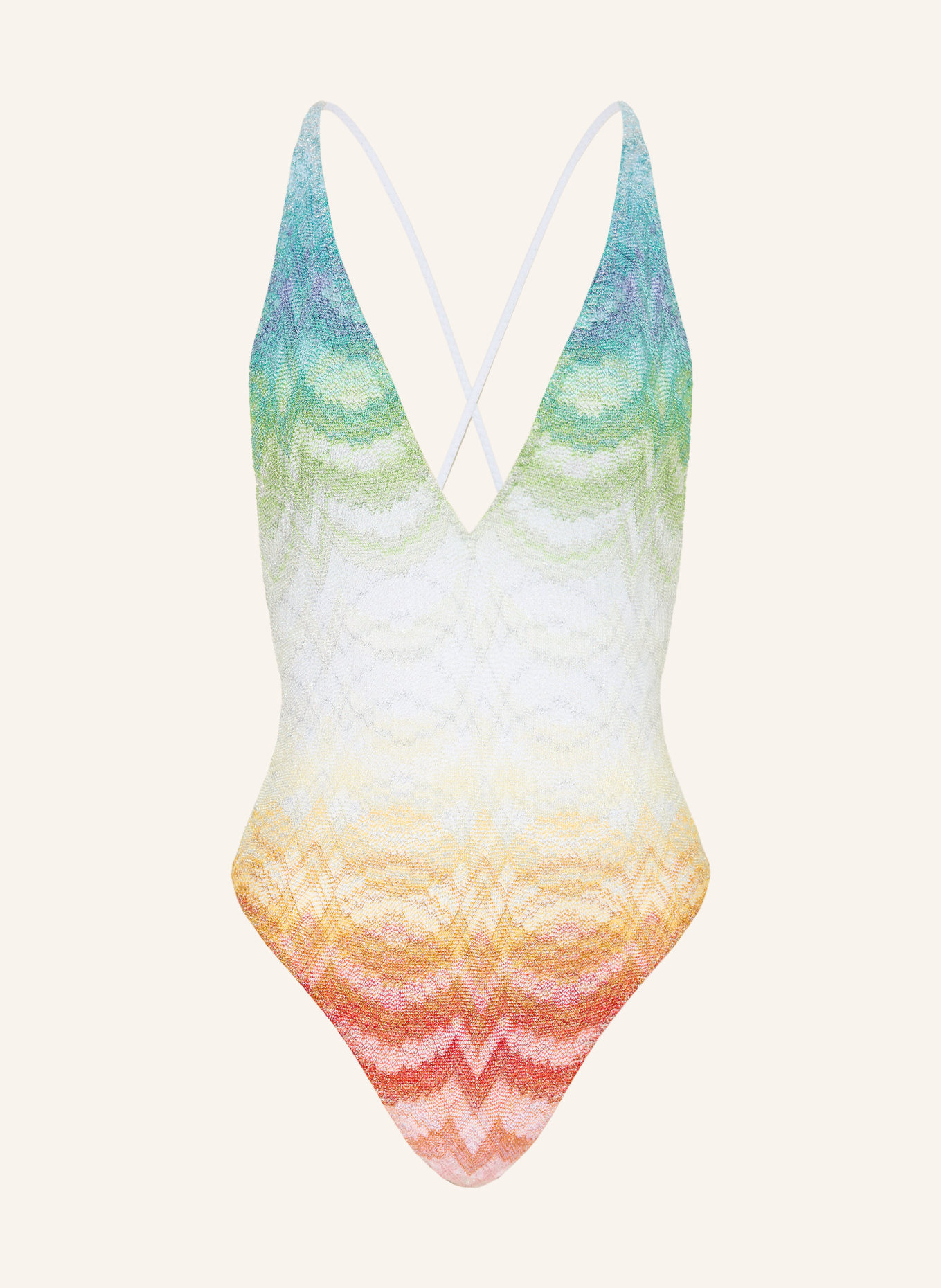 MISSONI Maillot de bain avec fil pailleté: VERT / ORANGE / BLANC