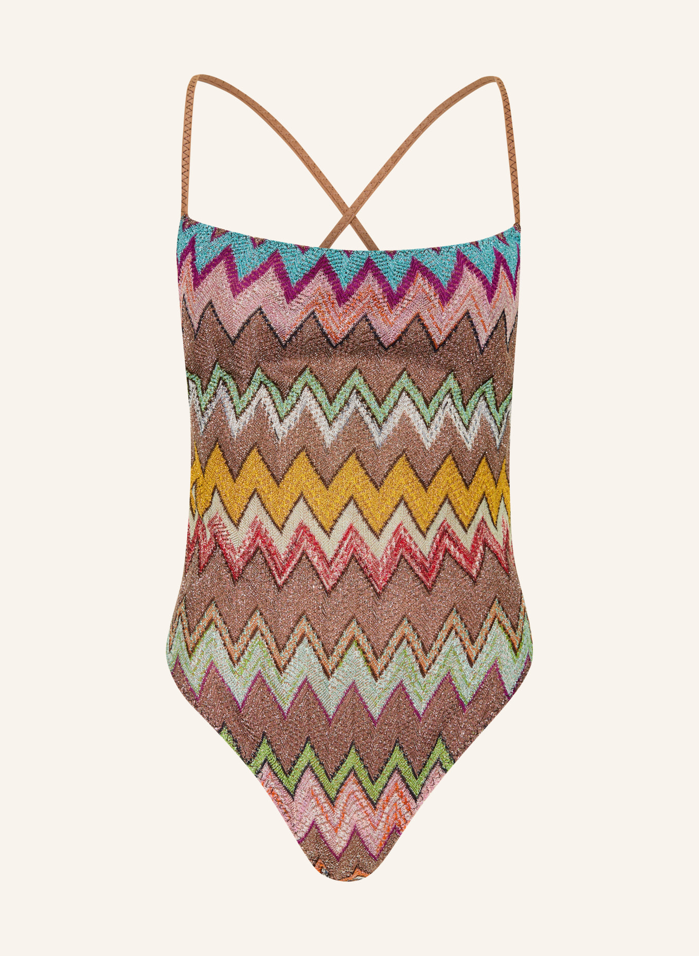 MISSONI Badeanzug mit Glitzergarn: BRAUN / DUNKELGELB / MINT