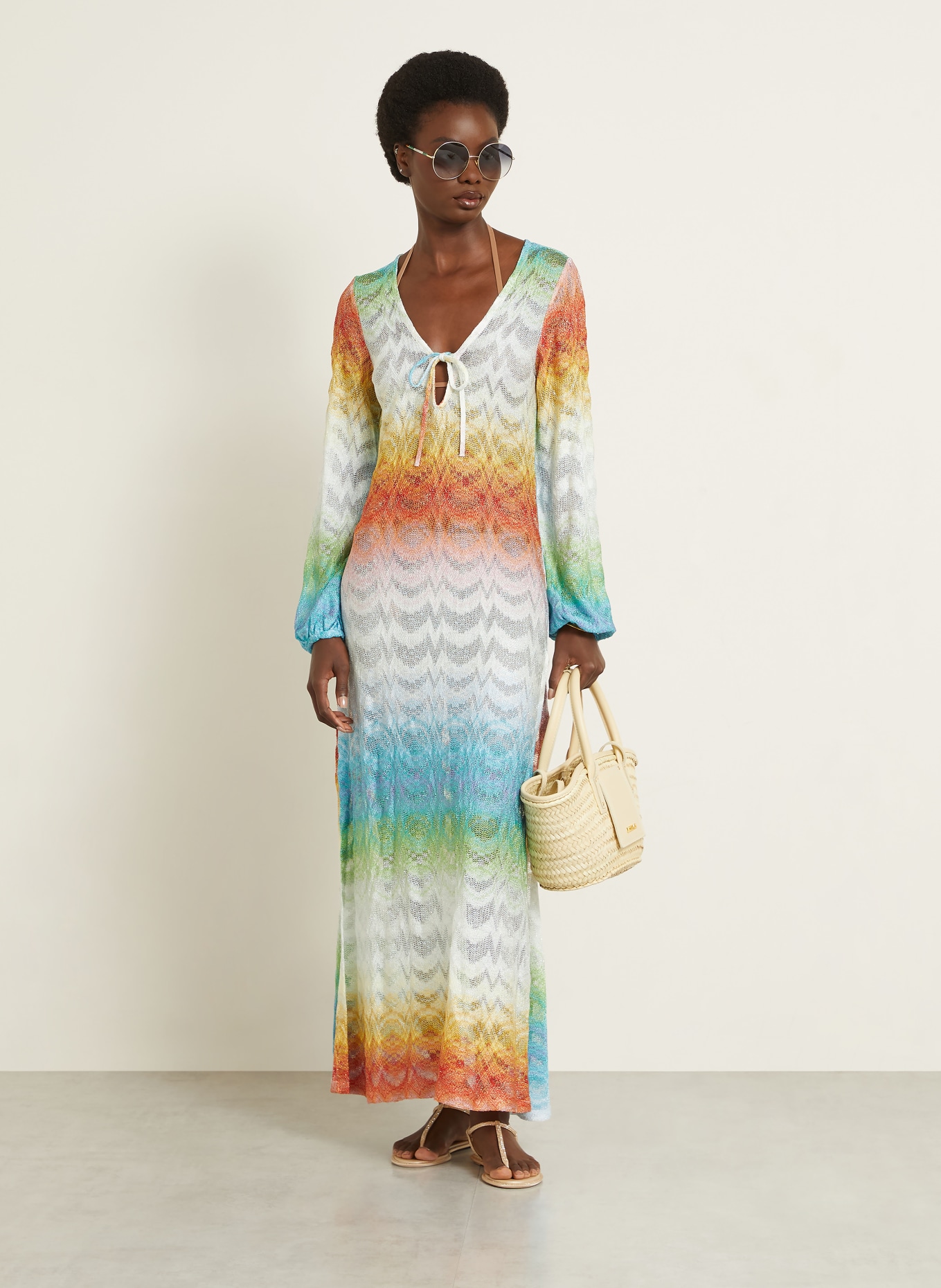 MISSONI Strandkleid mit Glitzergarn: TÜRKIS / ORANGE / WEISS