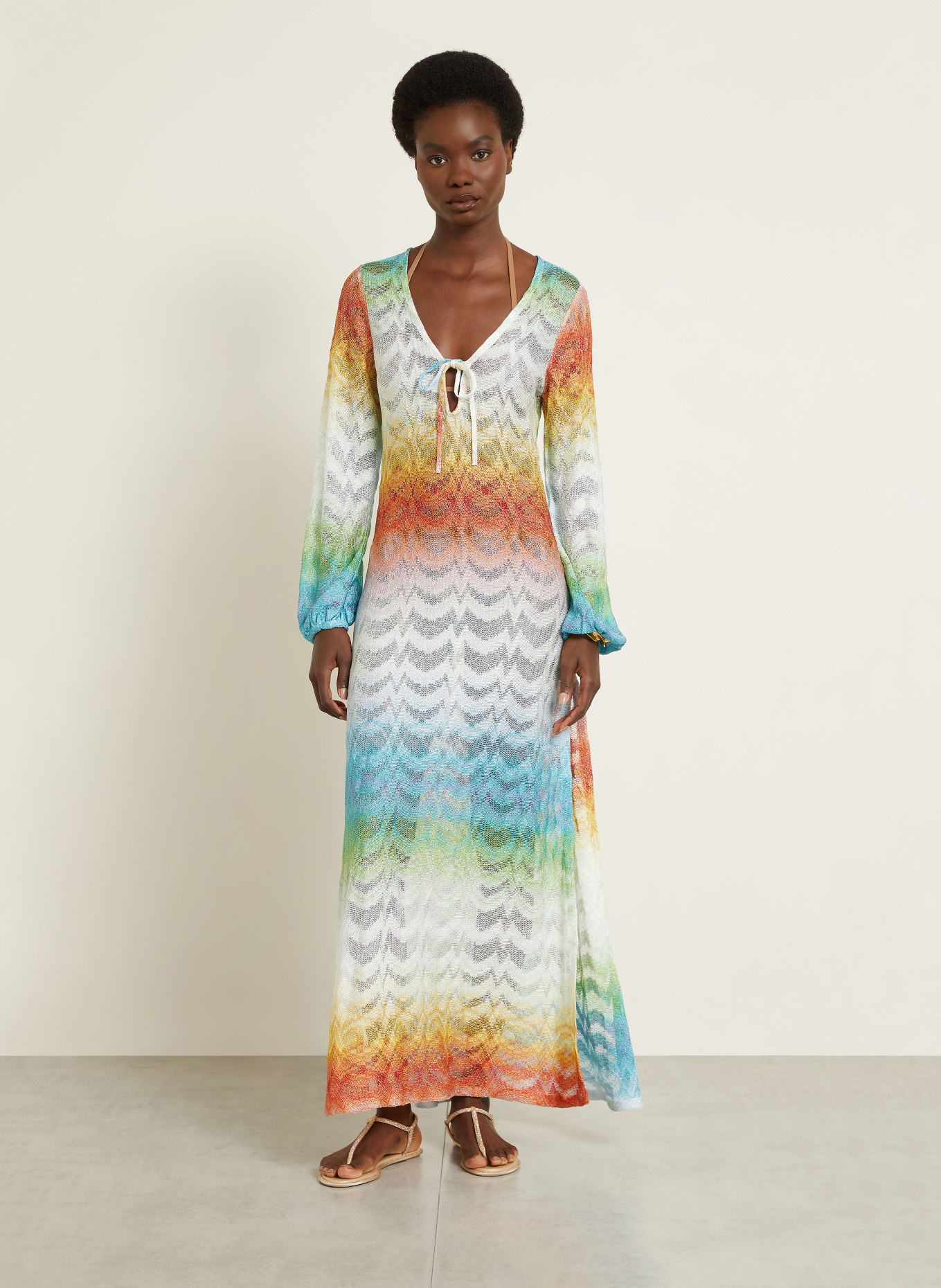 MISSONI Strandkleid mit Glitzergarn: TÜRKIS / ORANGE / WEISS