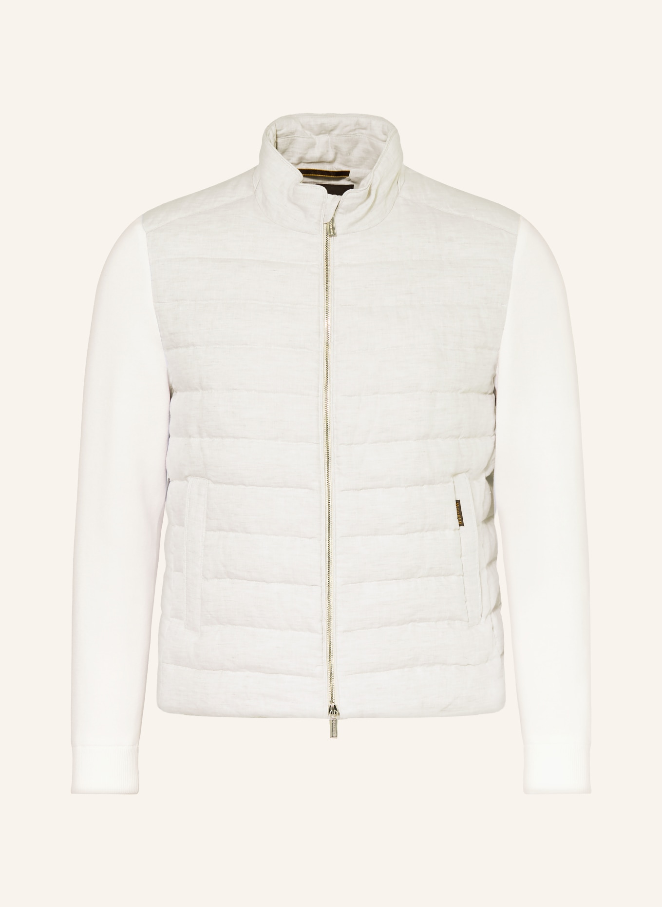 MOORER Donsjack van een mix van materialen met linnen: LICHTGRIJS