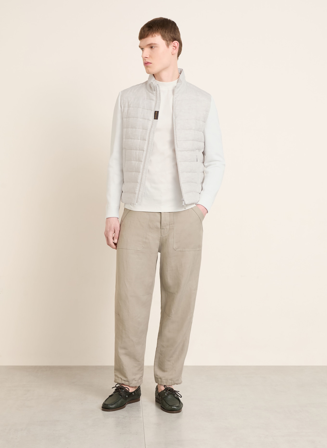 MOORER Donsjack van een mix van materialen met linnen: LICHTGRIJS