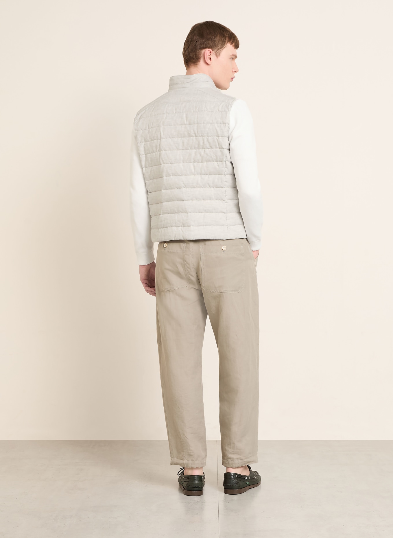 MOORER Donsjack van een mix van materialen met linnen: LICHTGRIJS