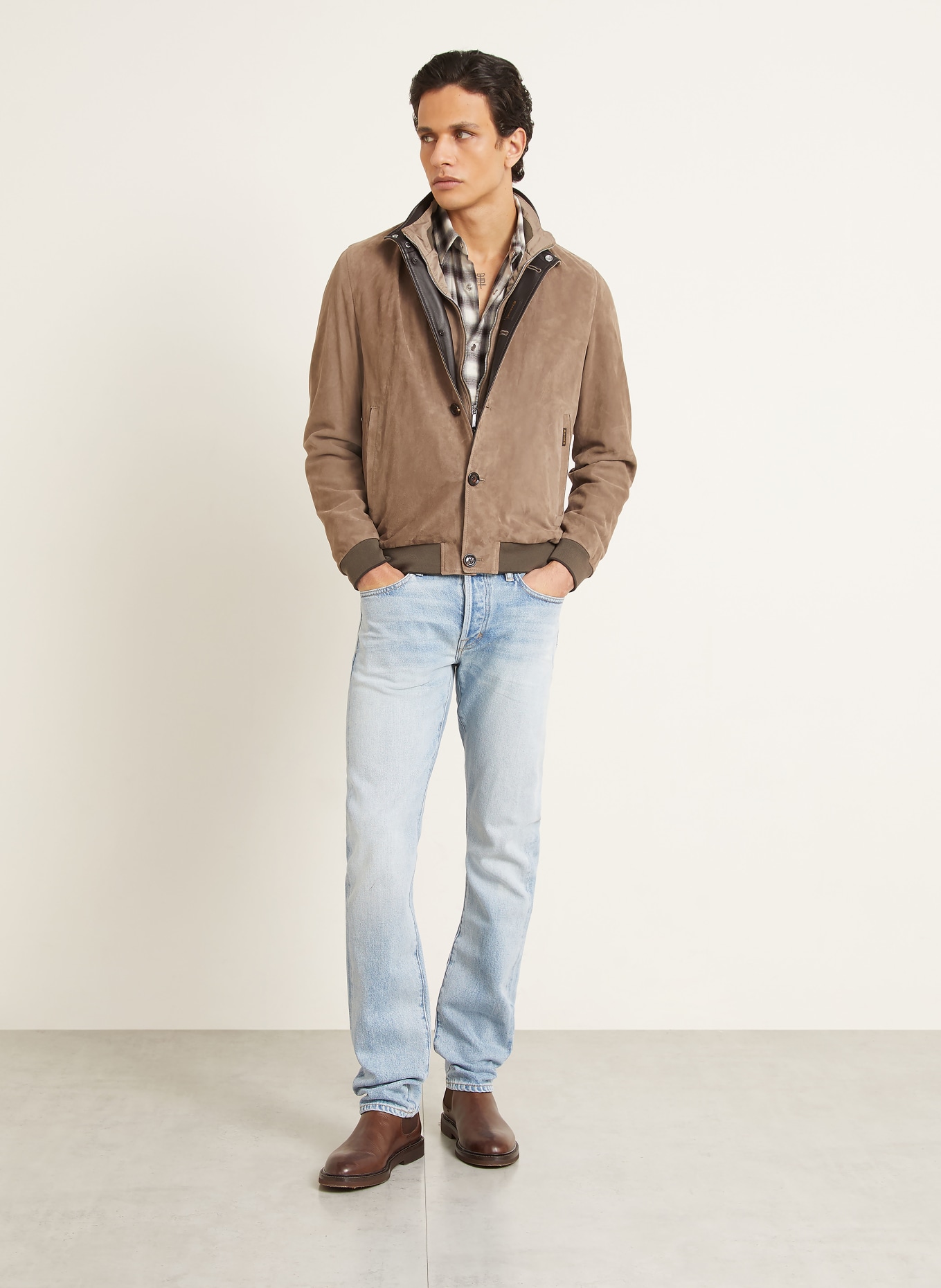 MOORER Skórzana kurtka BERNIE z odpinanym kołnierzem: SZAROBRĄZOWY / CIEMNOBRĄZOWY