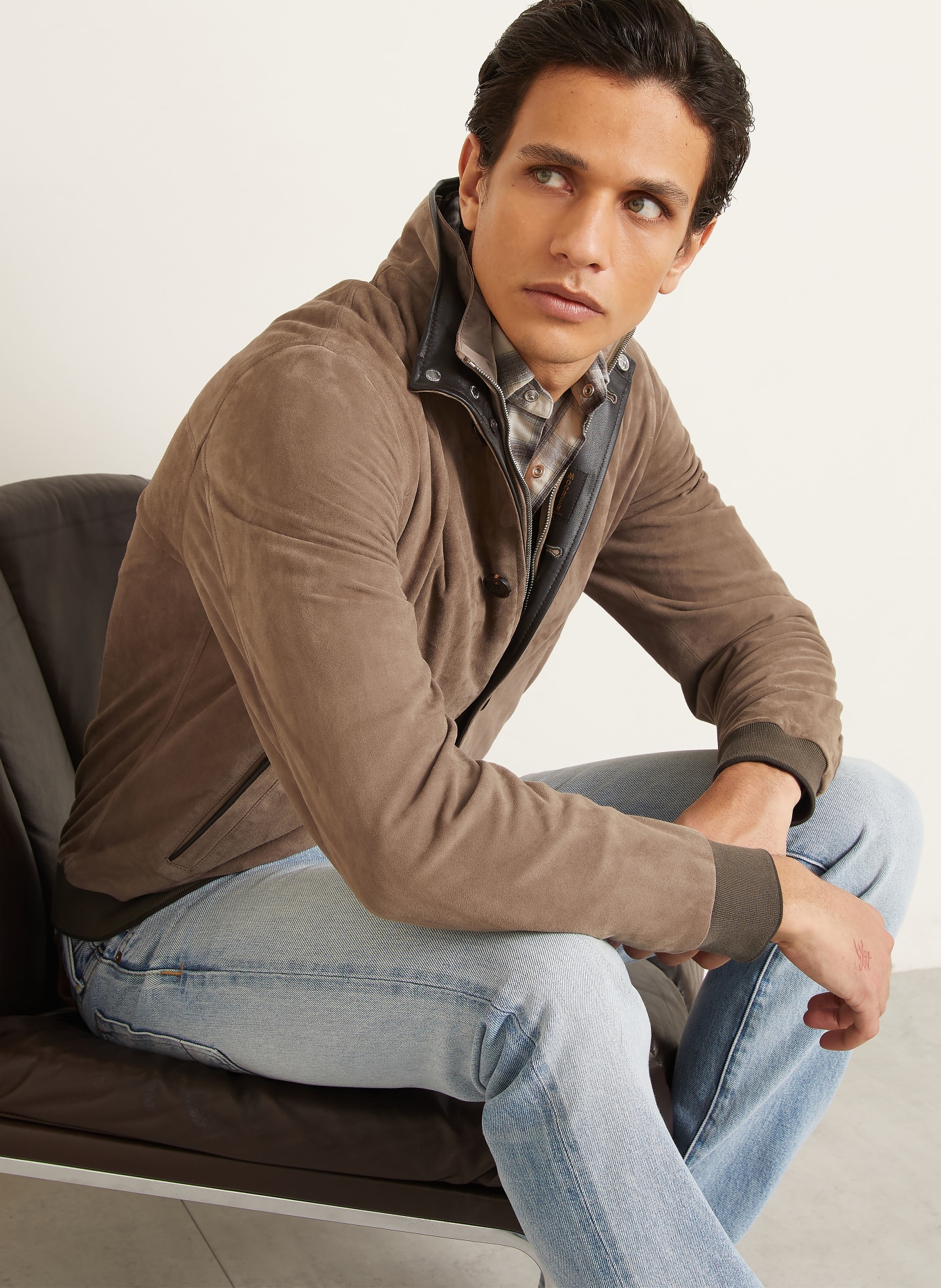 MOORER Skórzana kurtka BERNIE z odpinanym kołnierzem: SZAROBRĄZOWY / CIEMNOBRĄZOWY