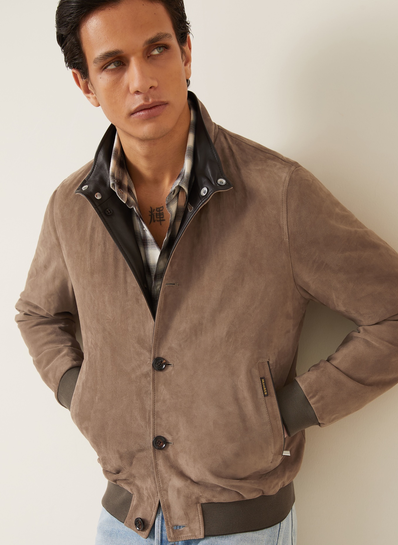 MOORER Skórzana kurtka BERNIE z odpinanym kołnierzem: SZAROBRĄZOWY / CIEMNOBRĄZOWY