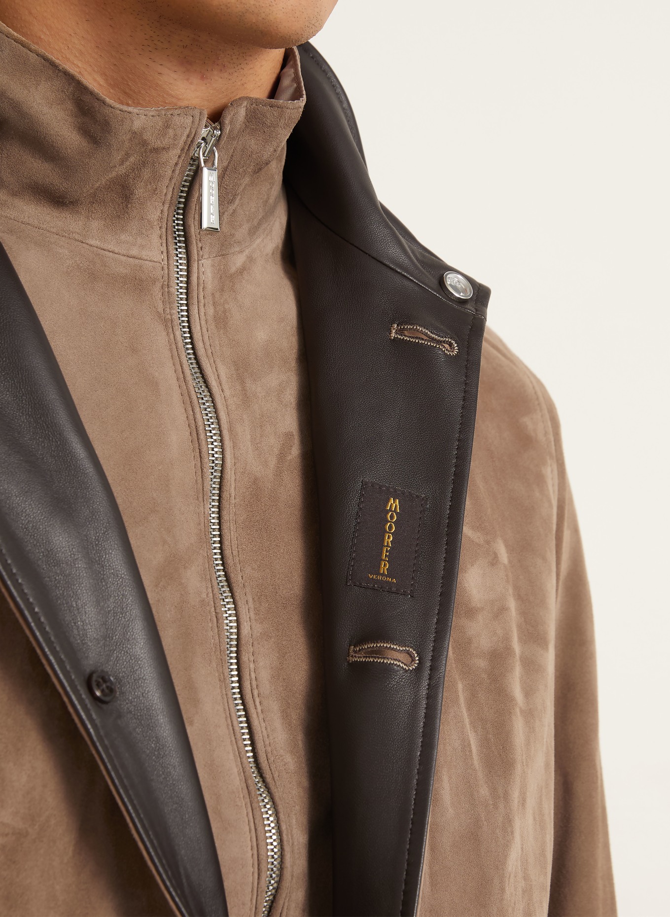 MOORER Skórzana kurtka BERNIE z odpinanym kołnierzem: SZAROBRĄZOWY / CIEMNOBRĄZOWY