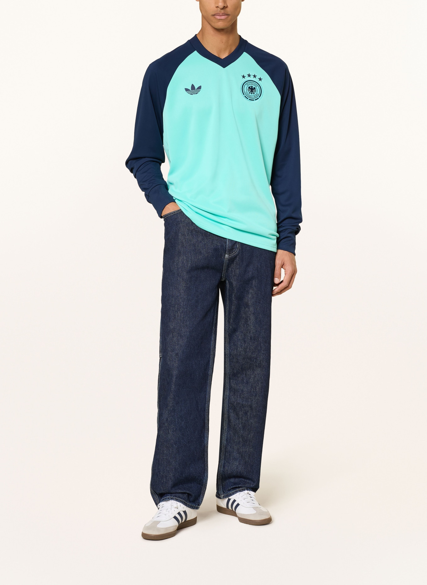 adidas Koszulka rozgrzewkowa NIEMCY 26 PRE-MATCH: MIĘTOWY / GRANATOWY