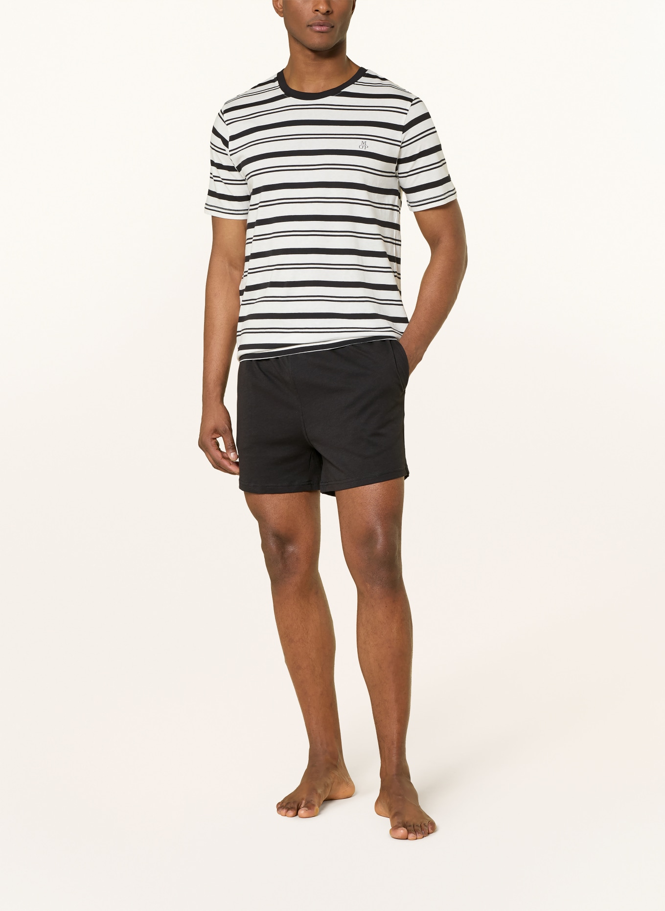 Marc O'Polo Shorty-Schlafanzug: SCHWARZ / WEISS