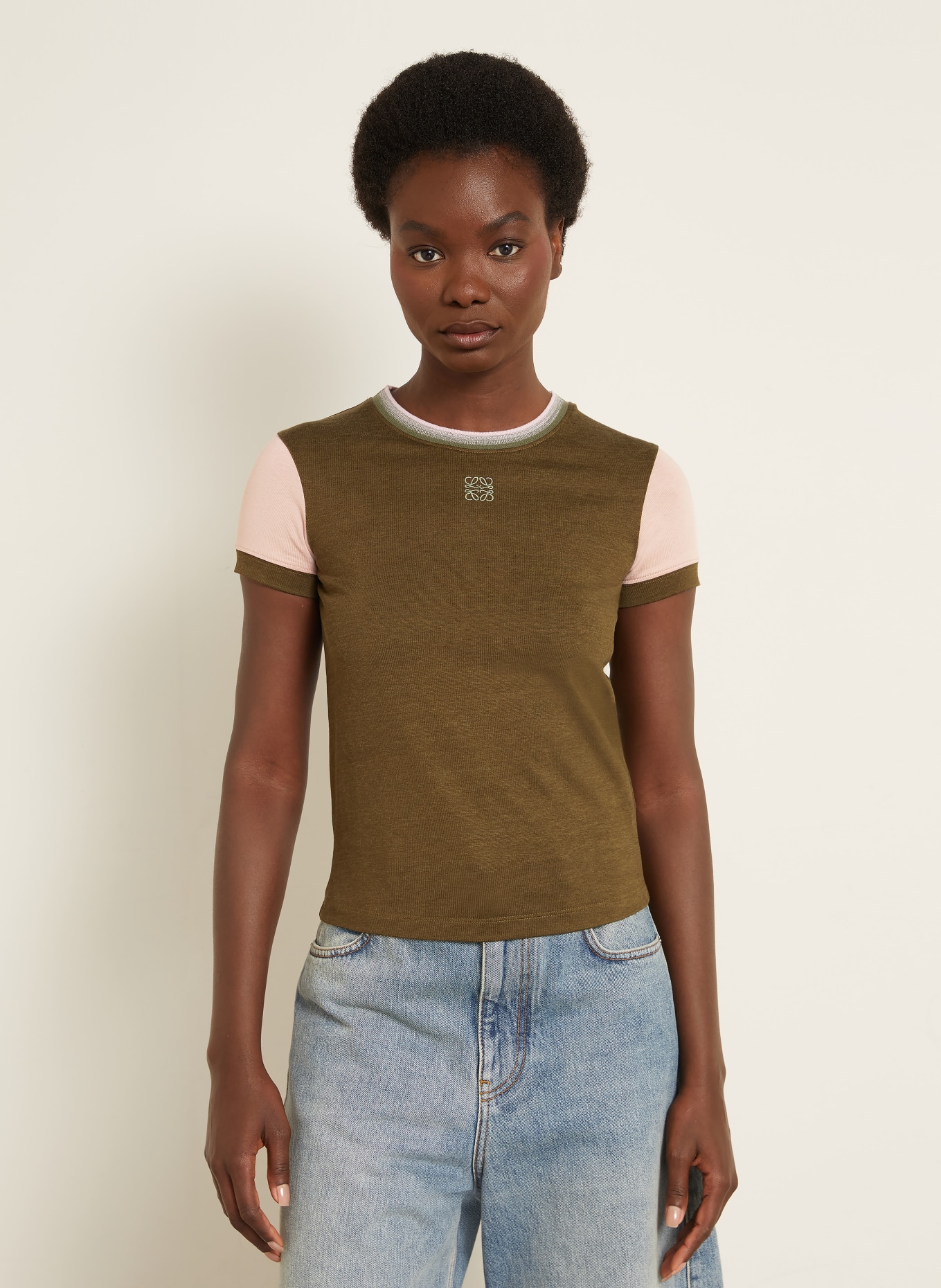 LOEWE T-Shirt: KHAKI / ROSÉ