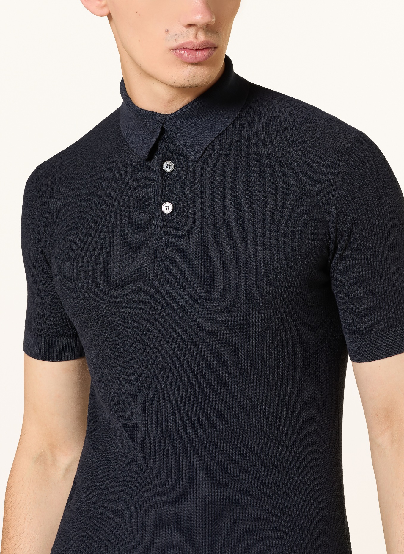FEDELI Gebreid poloshirt: DONKERBLAUW