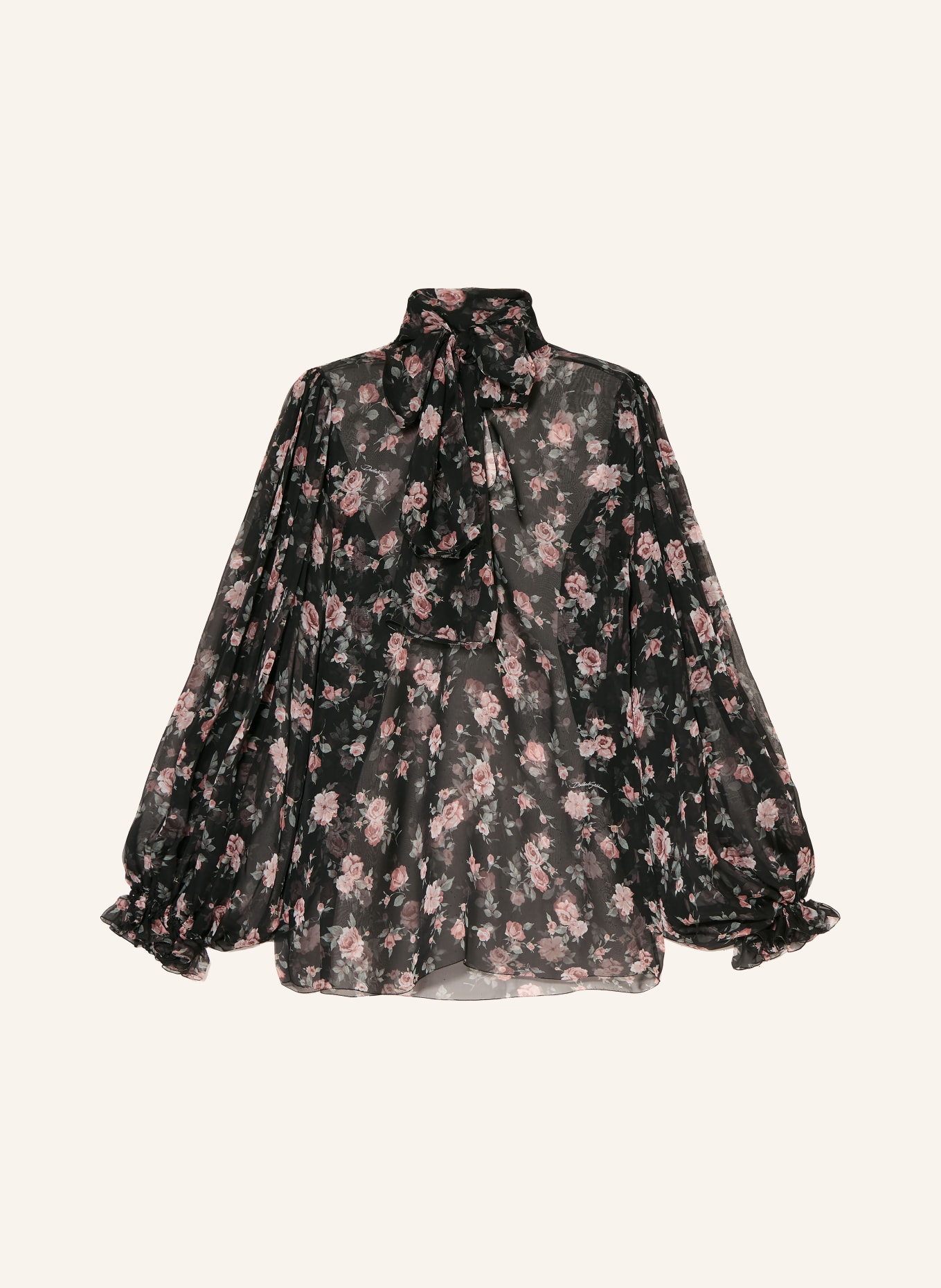 DOLCE & GABBANA Silk bow blouse: BLACK / ROSE / GREEN