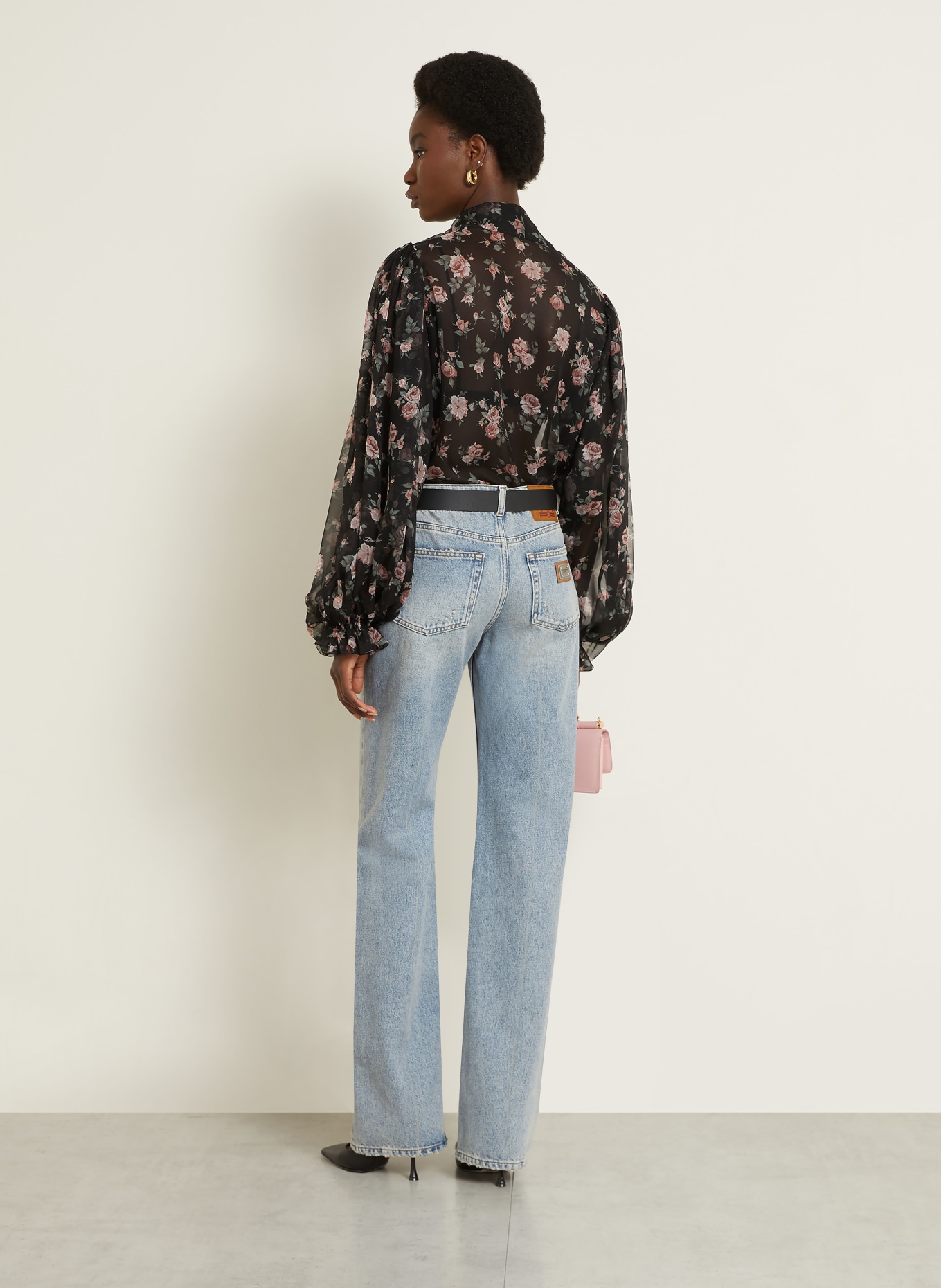 DOLCE & GABBANA Silk bow blouse: BLACK / ROSE / GREEN