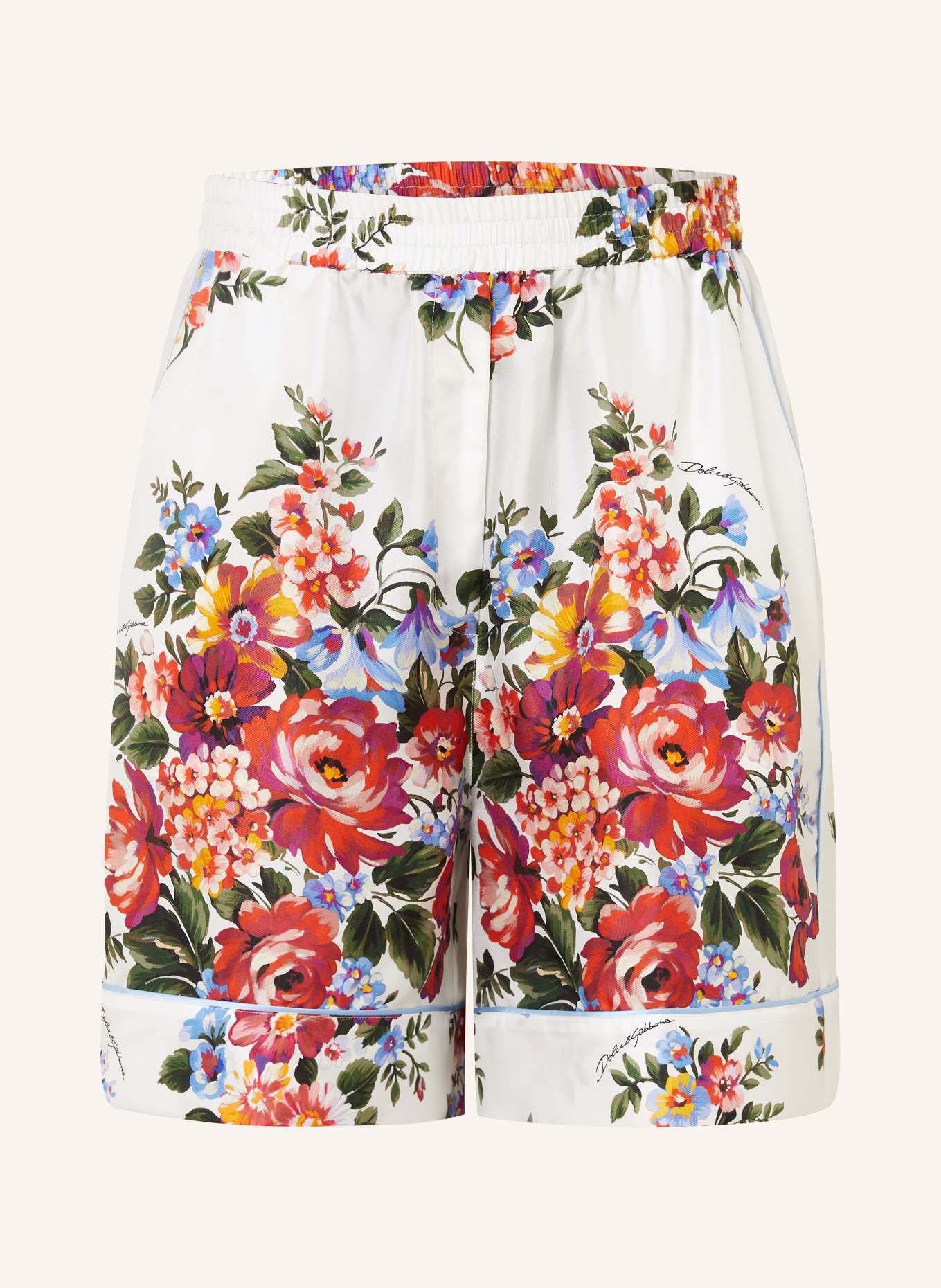 DOLCE & GABBANA short en soie: BLANC / ROUGE / GROEN