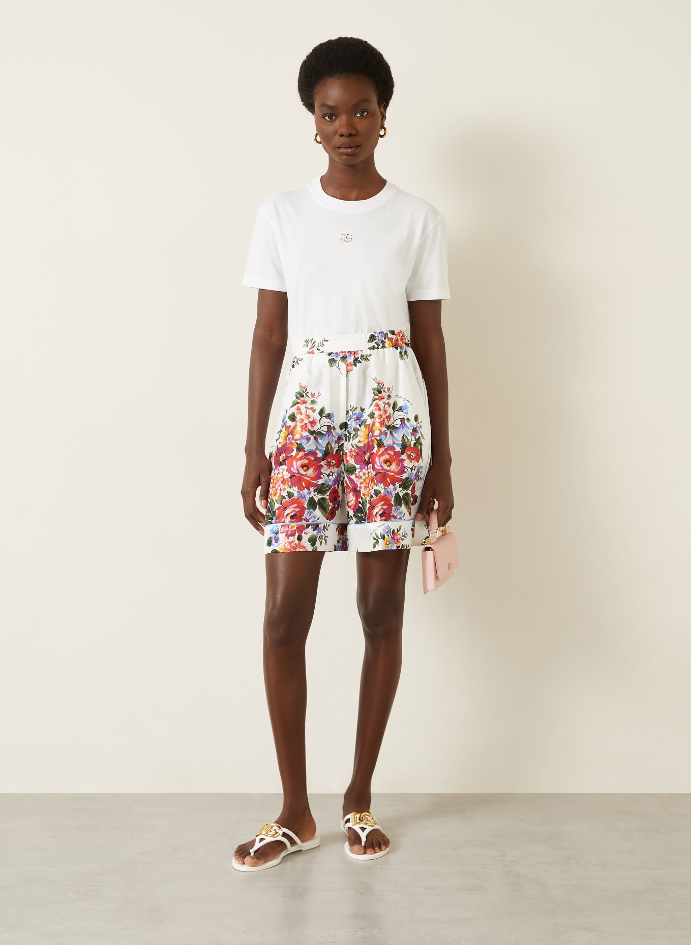 DOLCE & GABBANA short en soie: BLANC / ROUGE / GROEN