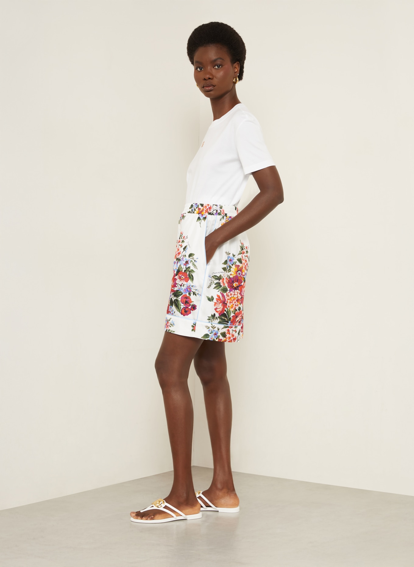DOLCE & GABBANA short en soie: BLANC / ROUGE / GROEN