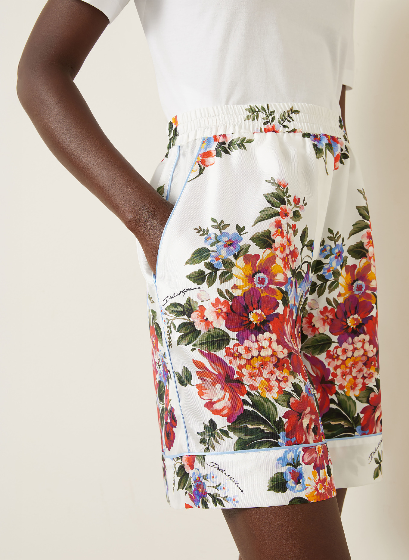 DOLCE & GABBANA short en soie: BLANC / ROUGE / GROEN