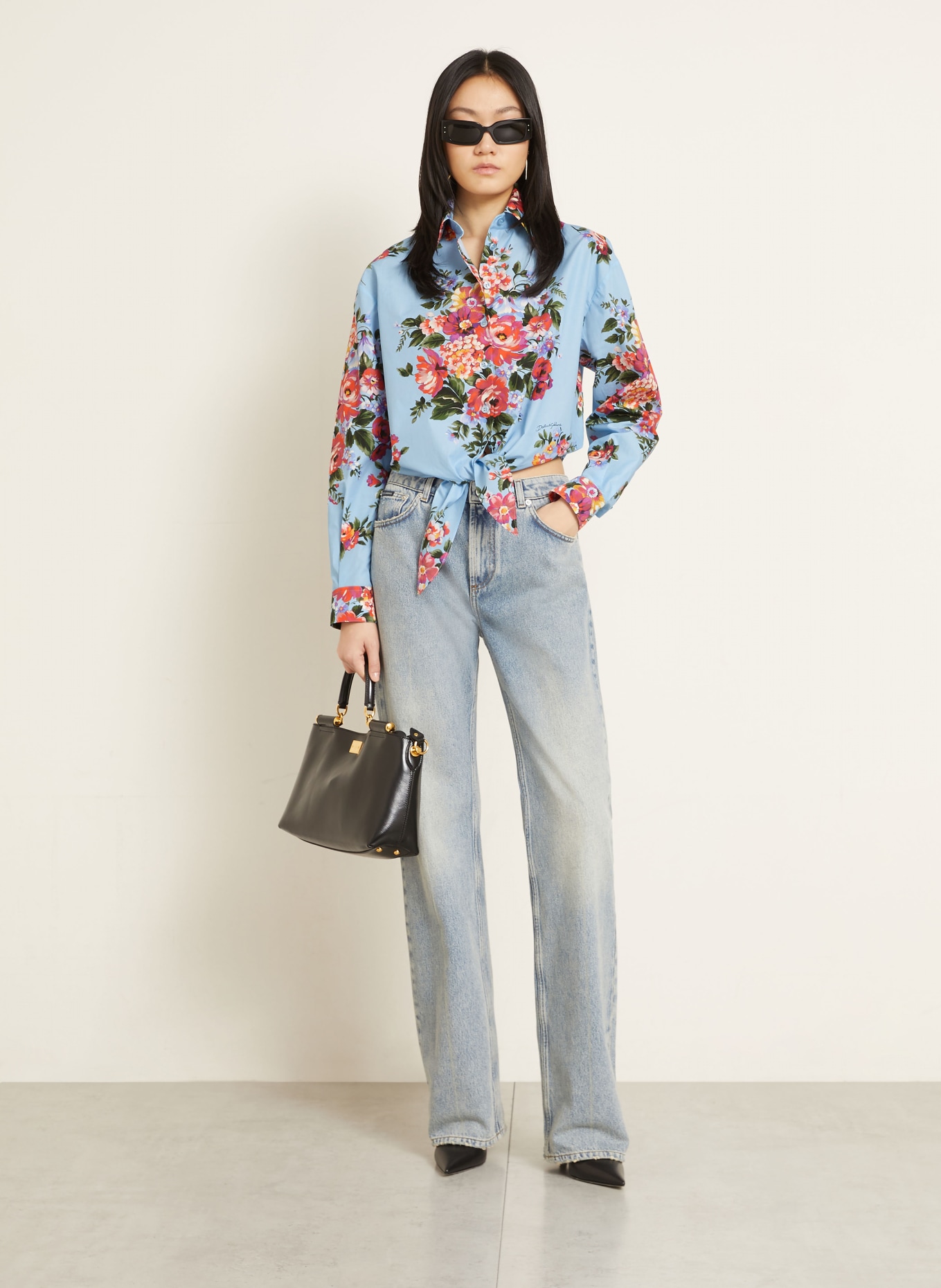 DOLCE & GABBANA Hemdbluse: HELLBLAU / PINK / ROT