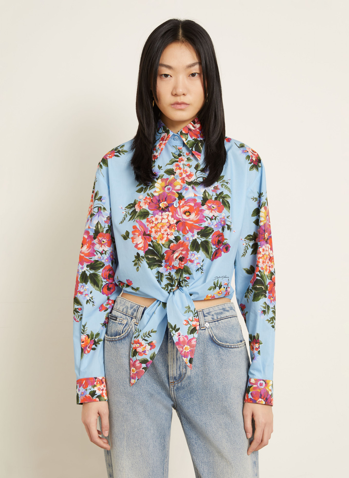 DOLCE & GABBANA Hemdbluse: HELLBLAU / PINK / ROT