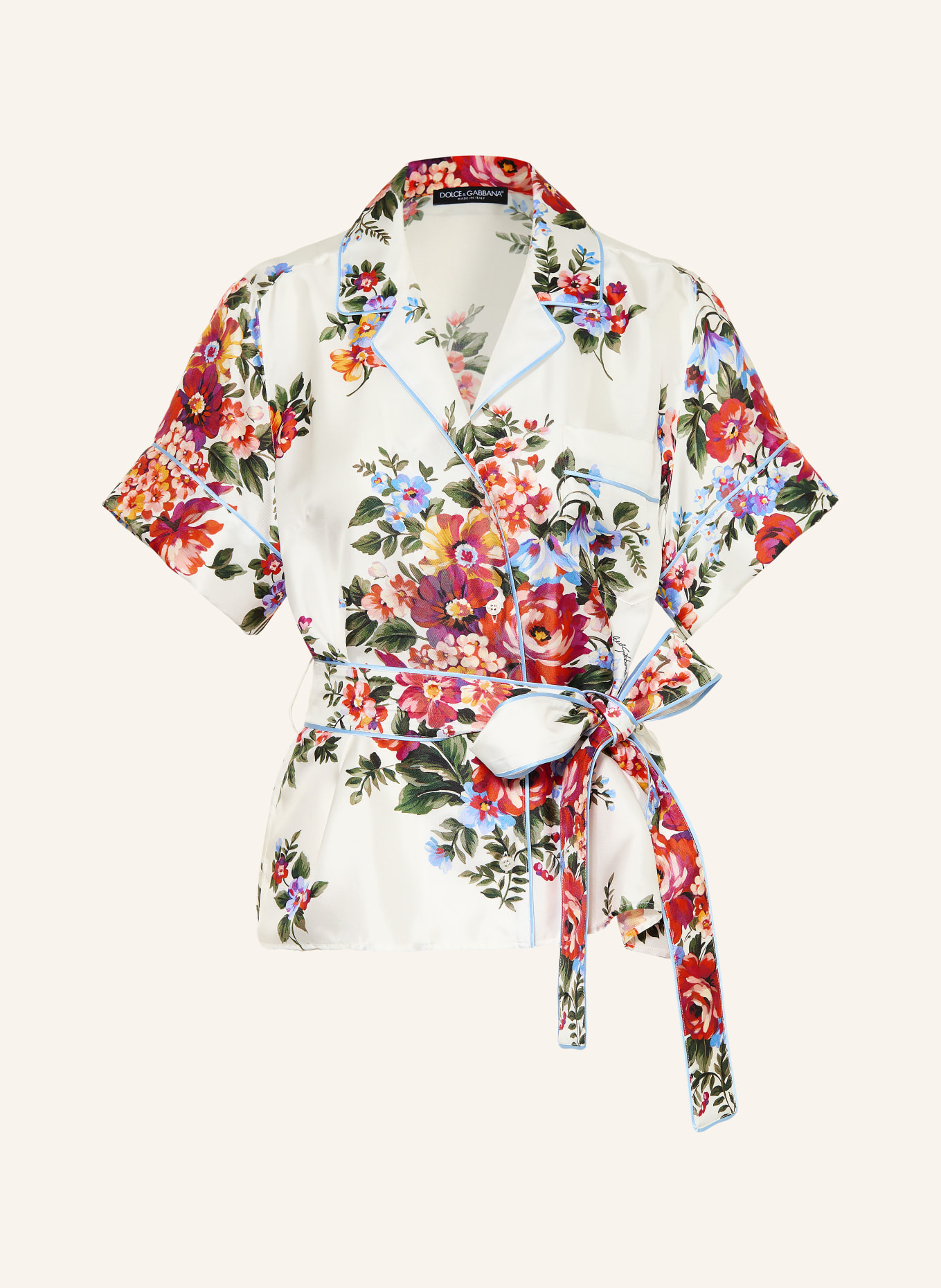 DOLCE & GABBANA Seidenbluse: WEISS / ROT / DUNKELGRÜN