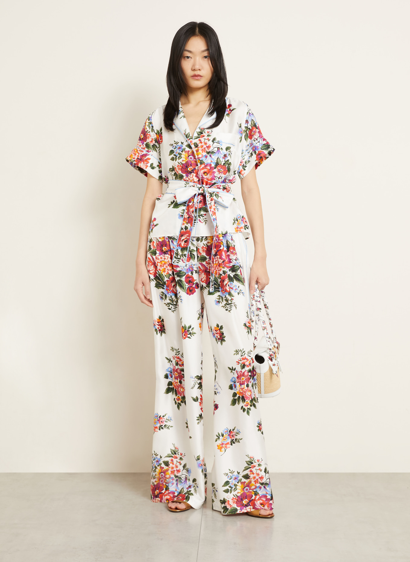 DOLCE & GABBANA Seidenbluse: WEISS / ROT / DUNKELGRÜN