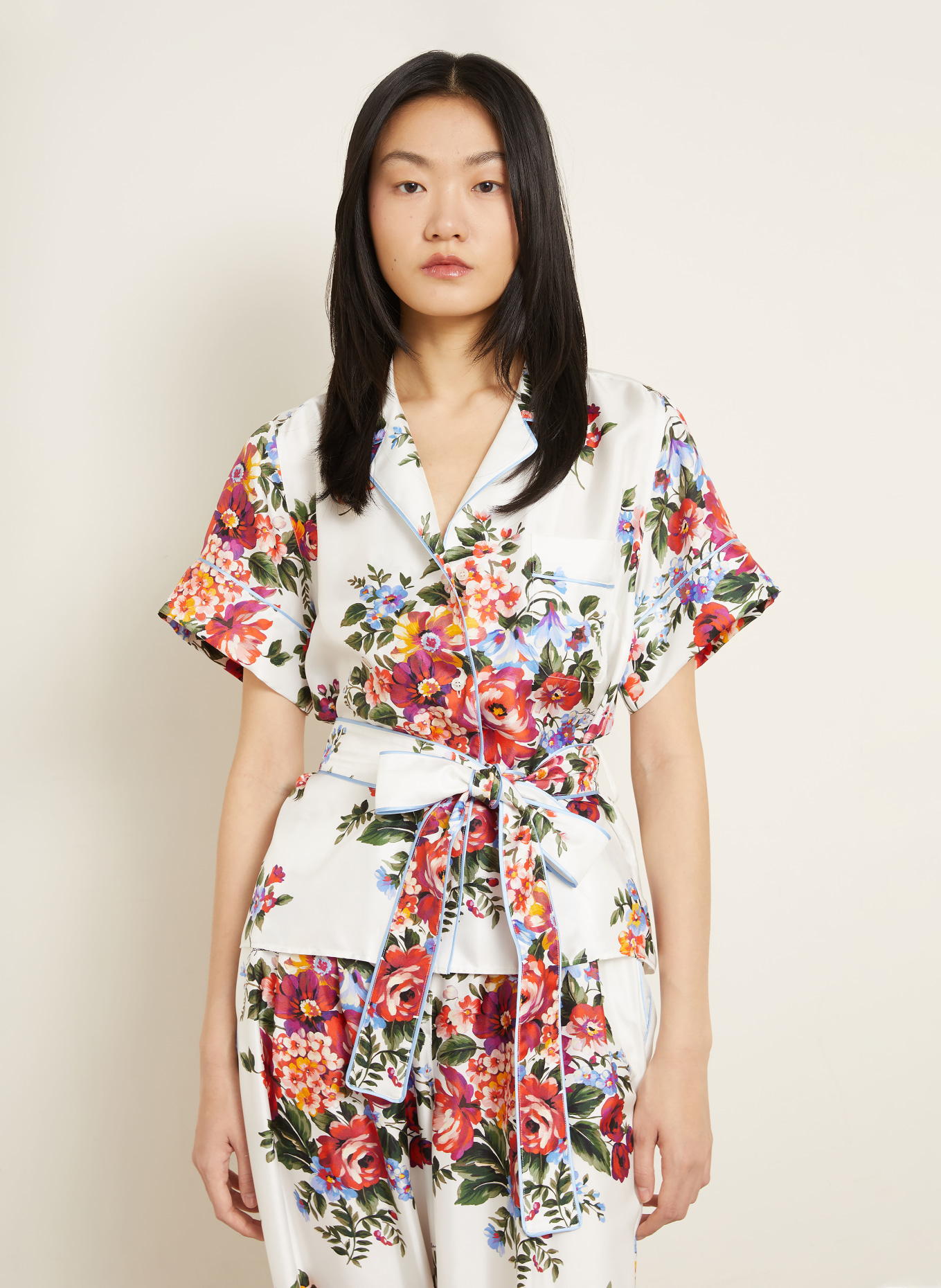 DOLCE & GABBANA Seidenbluse: WEISS / ROT / DUNKELGRÜN